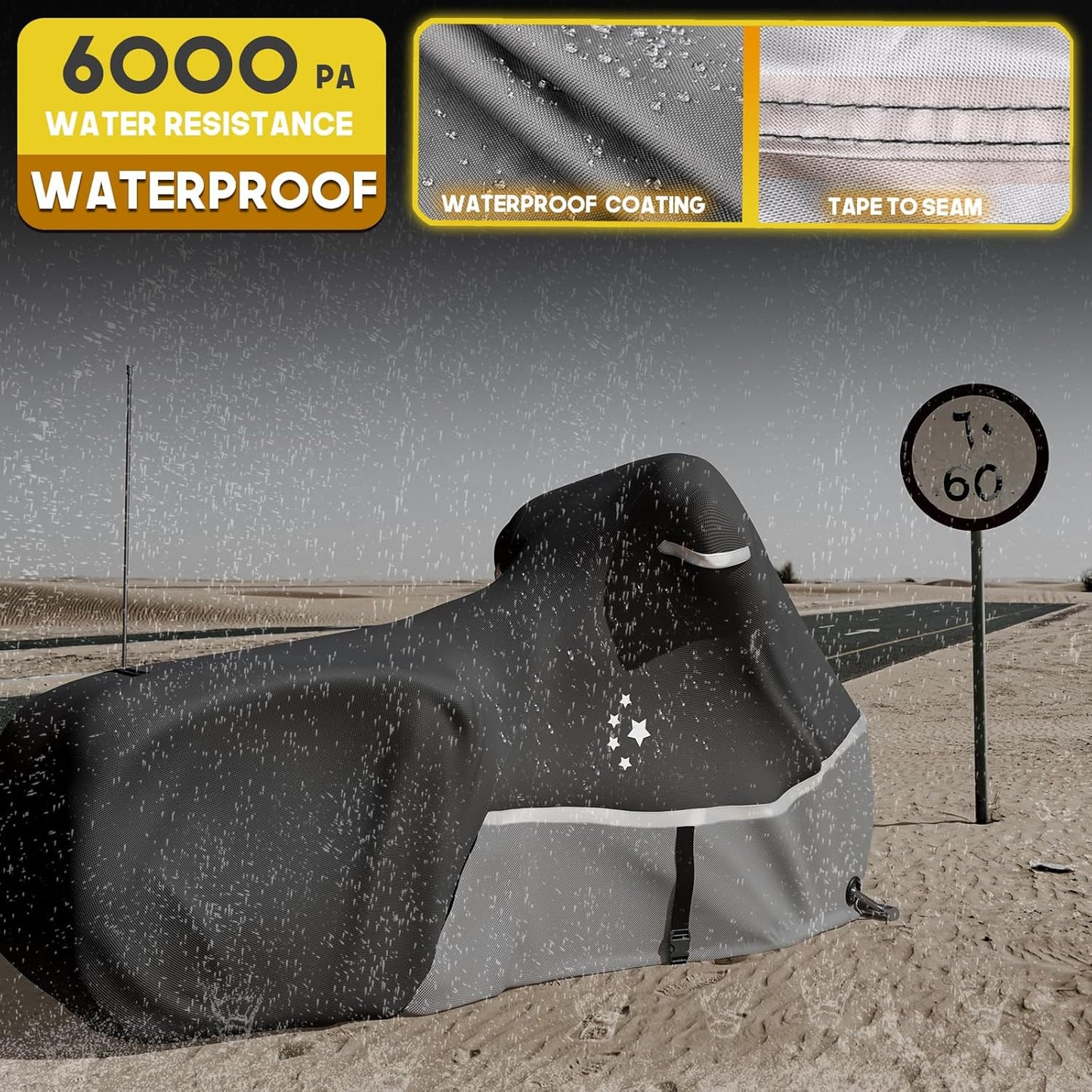 Motorcycle Cover 420D Heavy Duty All Season Universal Weather Waterproof Outdoor Protection 86" XL Vehicle Cover/Black/Gray