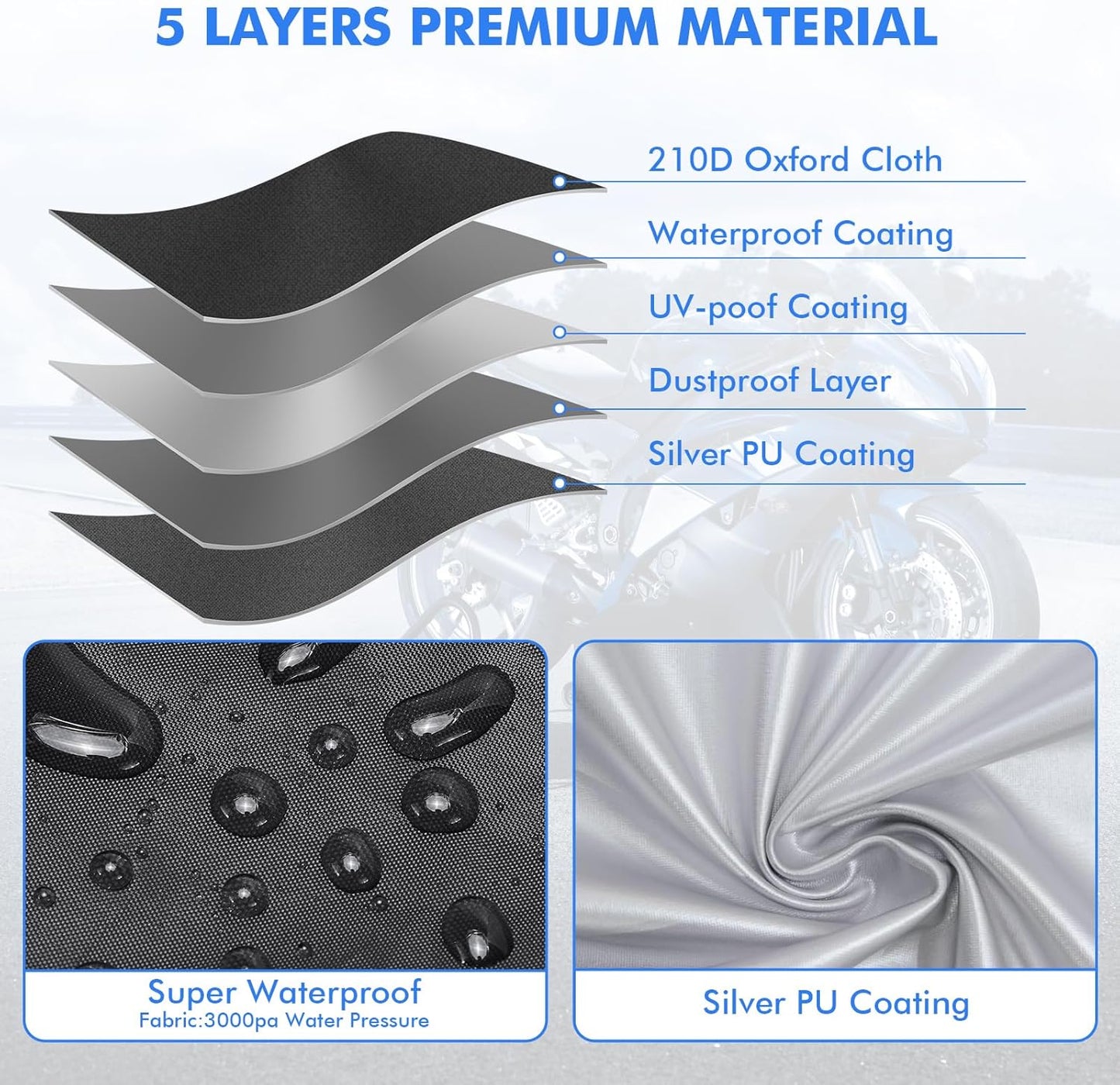 NEVERLAND Motorcycle Cover Waterproof Outdoor - Black Heavy Duty Scooter Cover, Motorbike Cover with Refletive Logo, Lock-Hole, Bandage, Storage Bag-Protect Against Dust, Debris, Rain and Weather(XL)