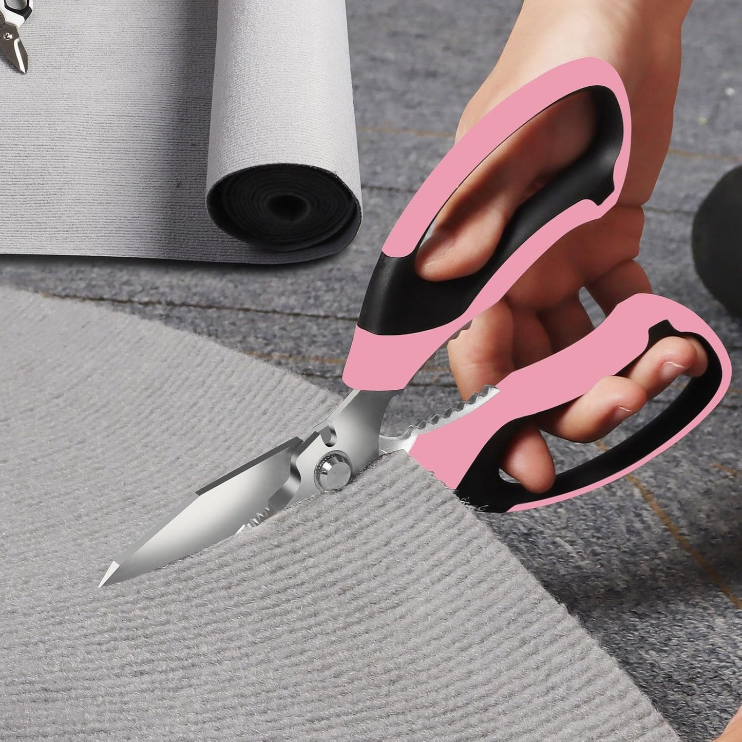 Heavy Duty Scissors Multipurpose - Sharp Utility Scissors All Purpose, Easy Cutting Carpet, Cardboard, Wires, Leather, Fabric（8'' Pink）