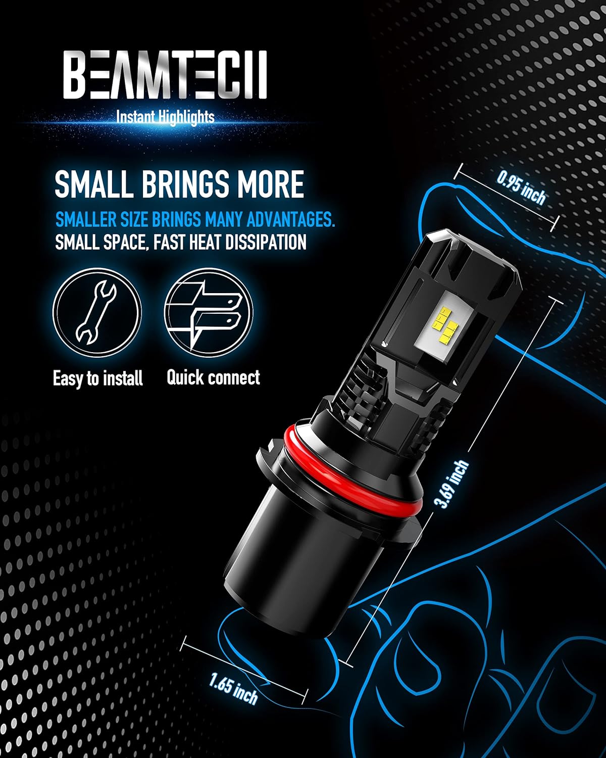 BEAMTECH Bulb, 9007 Fog Light Bulbs Powersports Light Bulb Fanless in Line 6500K Pack of 2