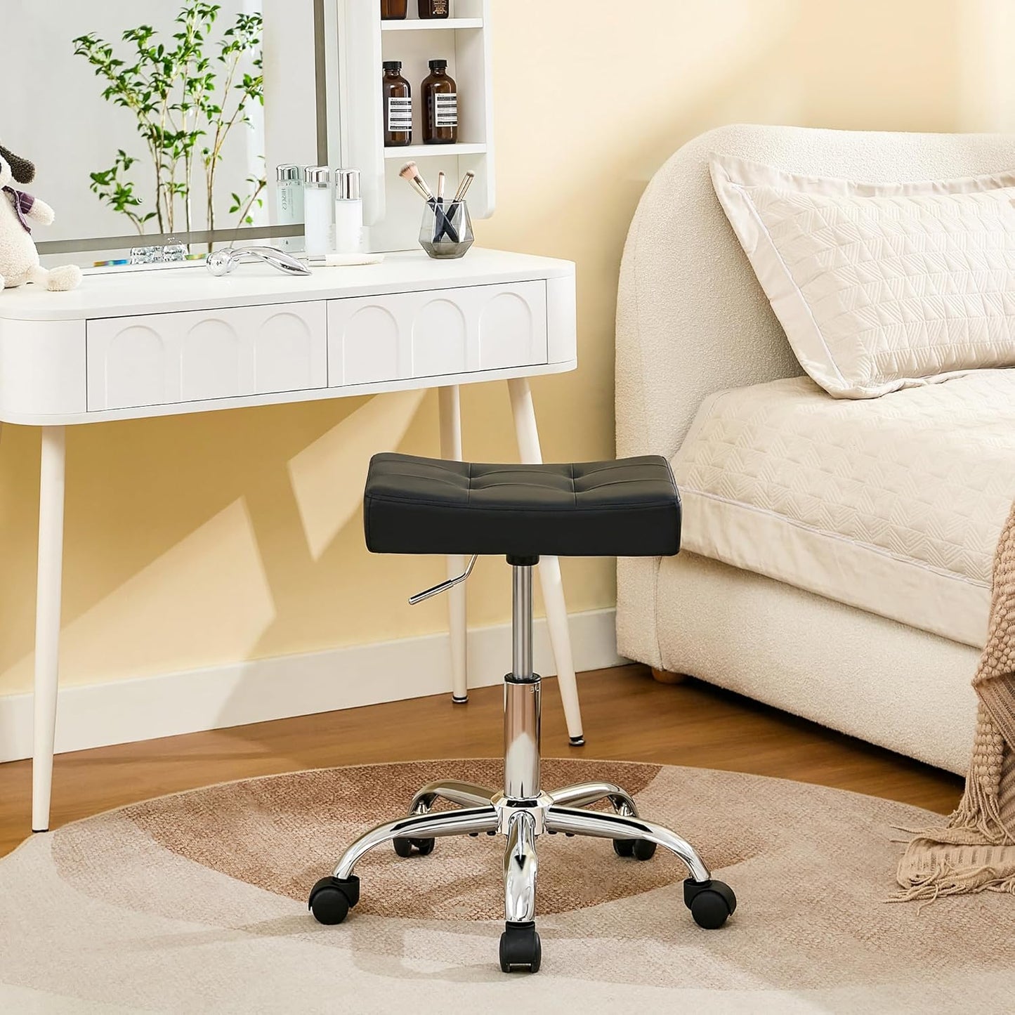 Ergonomic Rolling Shop Stool (Adjustable Height 17-21 inch) Salon Stool for Hair Stylist (Black)