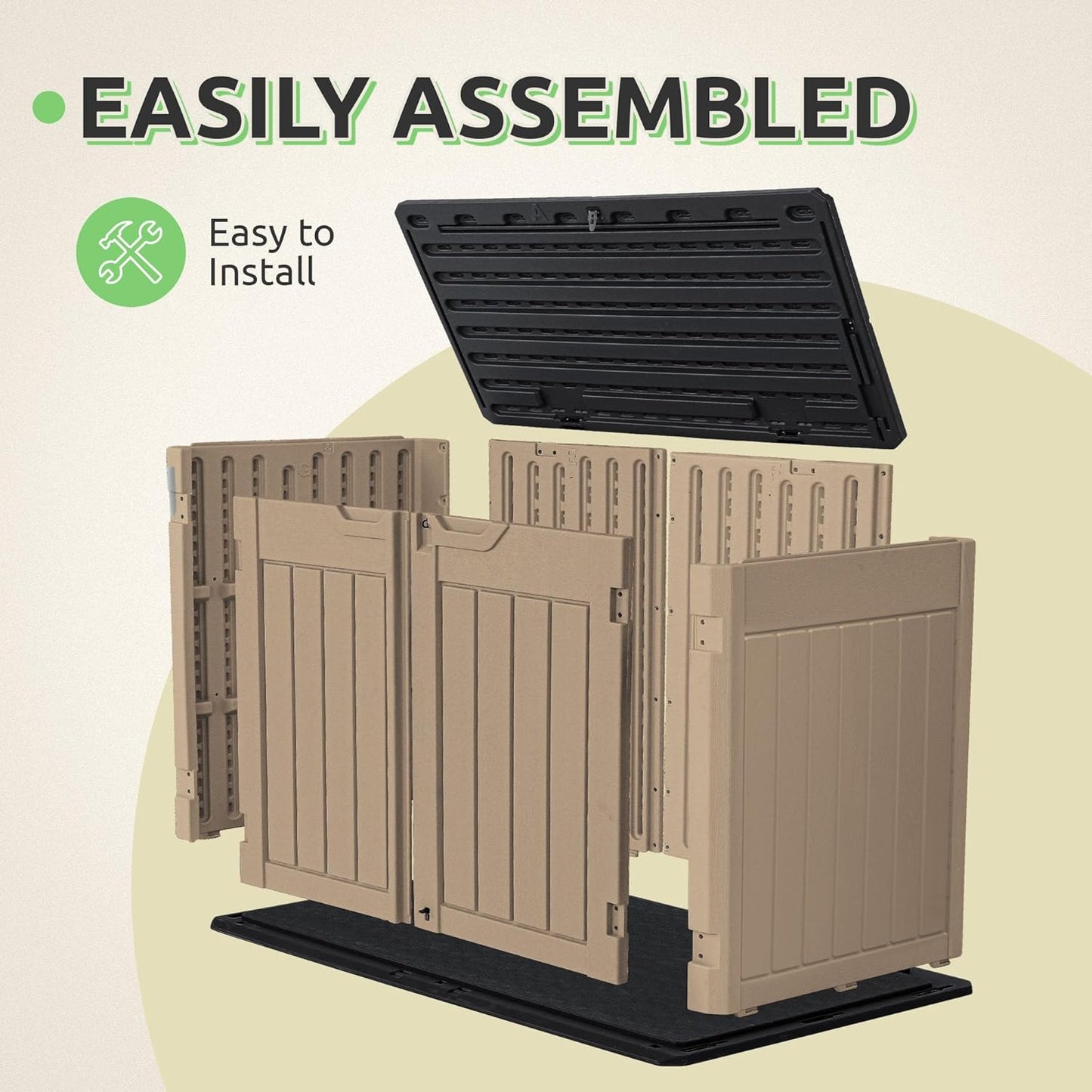 GOOBED 4.5x4ft Outdoor Horizontal Resin Storage Shed, 47 cuft Large Waterproof Tool Shed, No Shelf Included, Lockable, Easy Assembly (Brown)