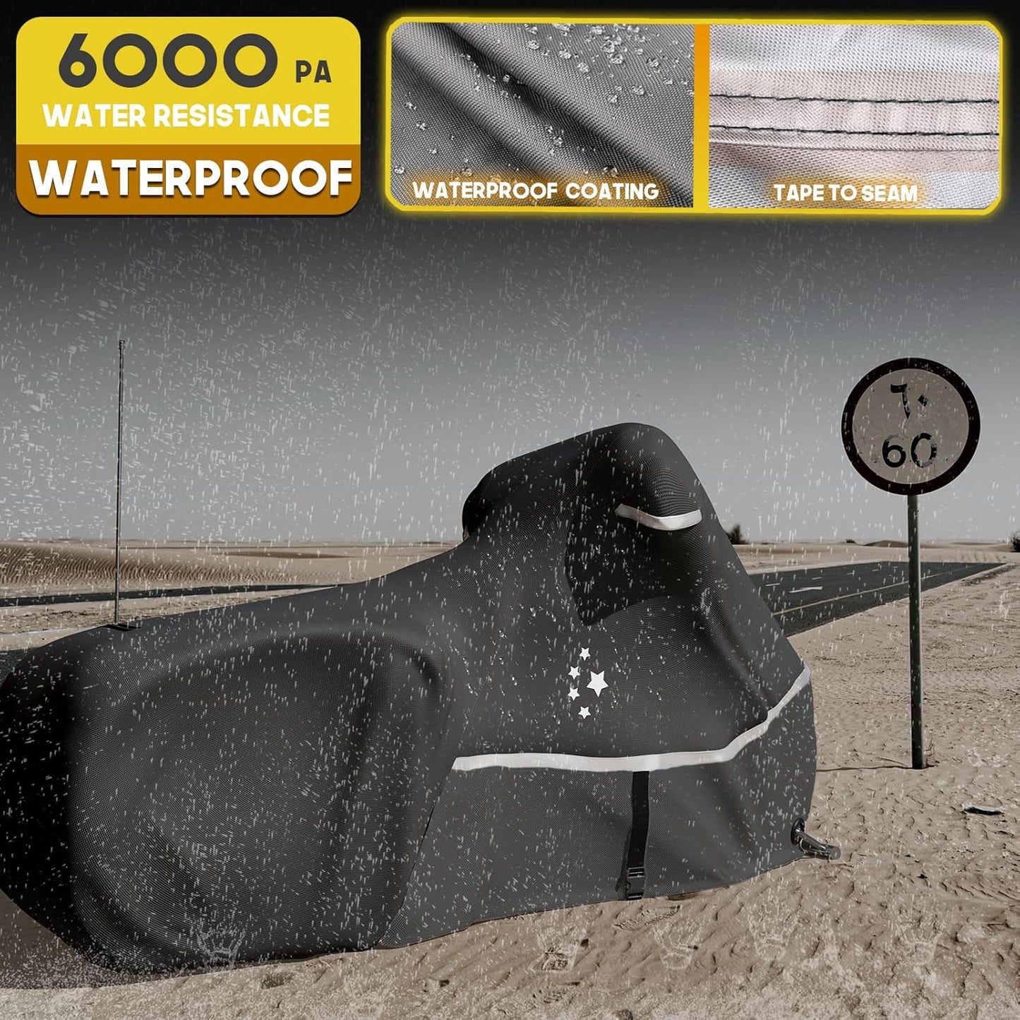 Motorcycle Cover 420D Heavy Duty All Season Universal Weather Waterproof Outdoor Protection 96" XXL Vehicle Cover/Black