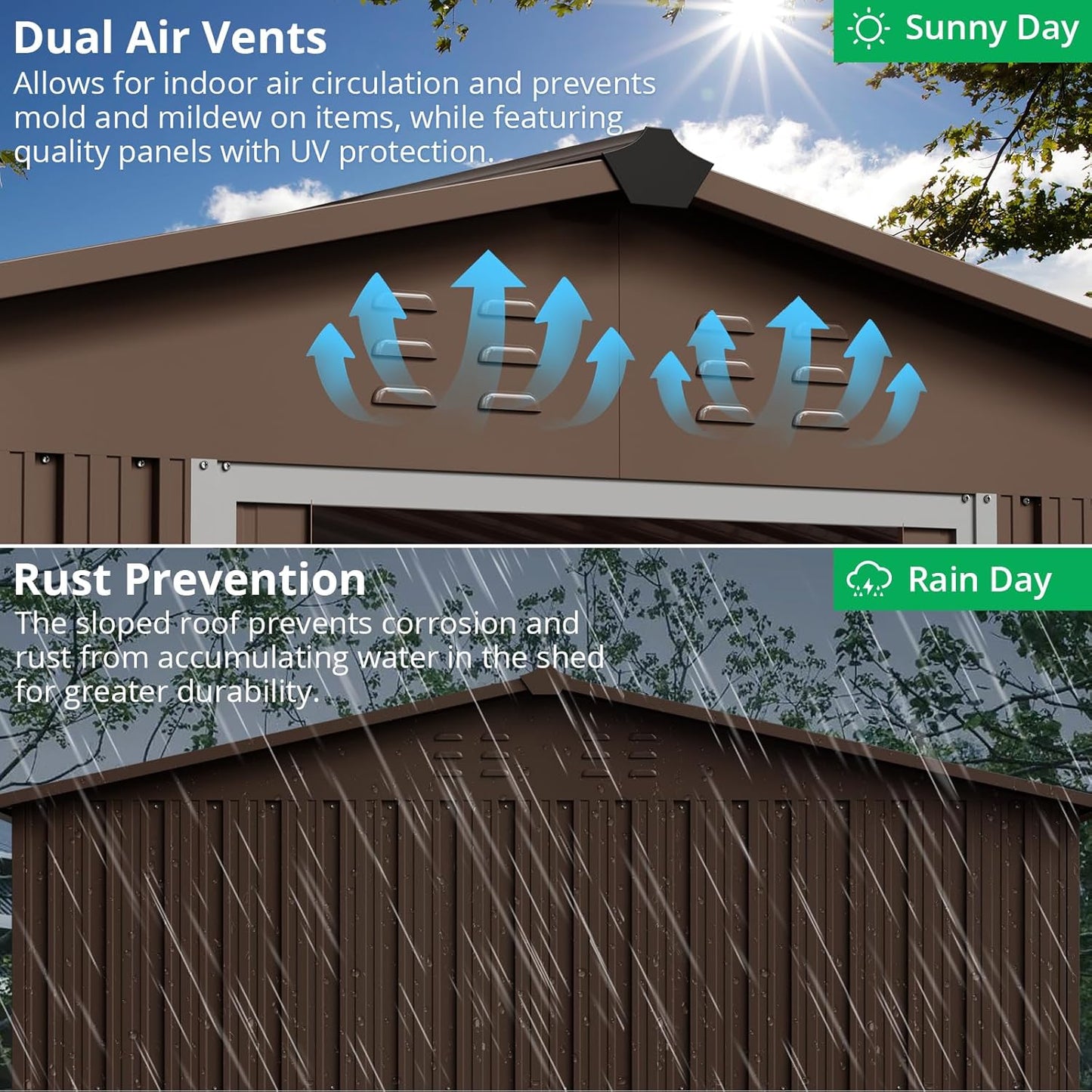 10x10 Ft Brown Metal Outdoor Storage Shed, Large Garden Shed with Sloped Roof & Lockable Door, Backyard Garden Patio Lawn Outdoor Shed for Organising Tools and Equipment in Yard, Garden