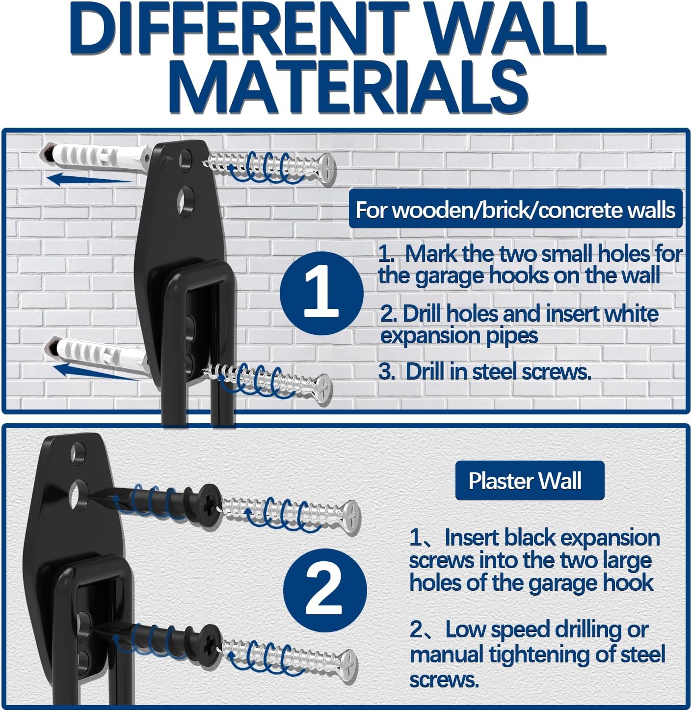 3-H Garden Hose Holder Wall Mount 2 Pack,Solid Steel Hose Hanger,Perfect for Hanging Outdoor Air Hose,Ropes,Pipes,Garden Tools,Ladders,Bikes,Bulk Items(Black)