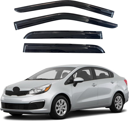 KPY Window Visor Compatible with Kia Rio Sedan 2012-2017, 4PC Rain Guard Side Window Vent Deflectors Tape-On Mugen Style, 2012 2013 2014 2015 2016 2017