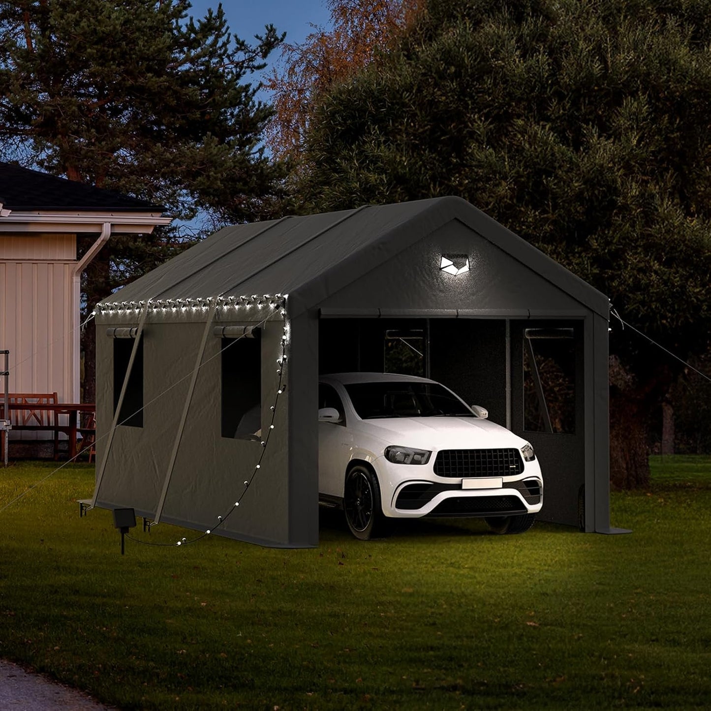 10x16 Carport Canopy, Heavy Duty Car Port, Portable Car Ports Garage with 2 Roll-Up Zipper Drive Through Doors, Grey