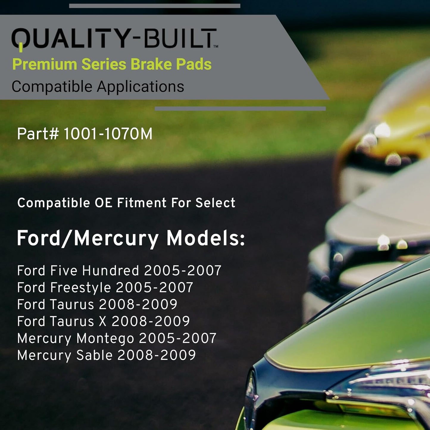Premium Semi-Metallic Front Brake Pads (1001-1070M) Compatible with 2005-2009 Ford/Mercury (Five Hundred/Freestyle/Montego/Sable/Taurus/Taurus X)
