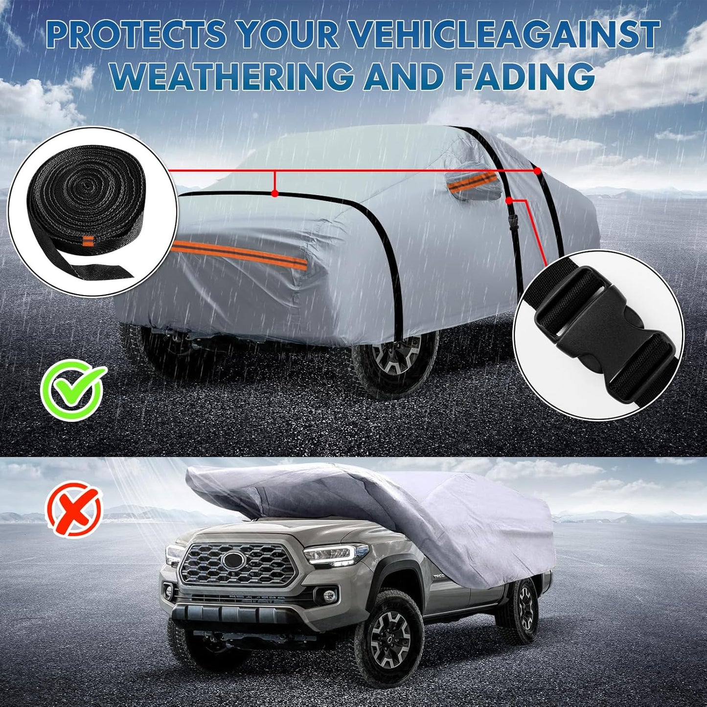 KEYOOG Fit for 164"-178" Length SUVs, 6-Layer Full Car Cover is All-Weather Waterproof, Universal in All Seasons, Snow Prevention, Rainproof, Acid Rainproof, Sunscreen, Orange Reflective Strip