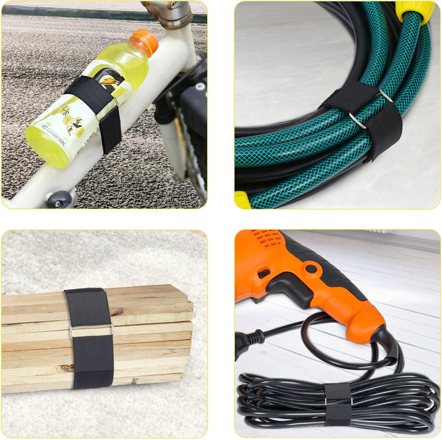 1.5"x32ft Hook and Loop Straps with 30 Metal Buckles, Adjustable Fastening Cable Straps, Cut-to-Length Cinch Strap, Reusable Nylon Securing Cord Ties for Organizer or Storage, Black