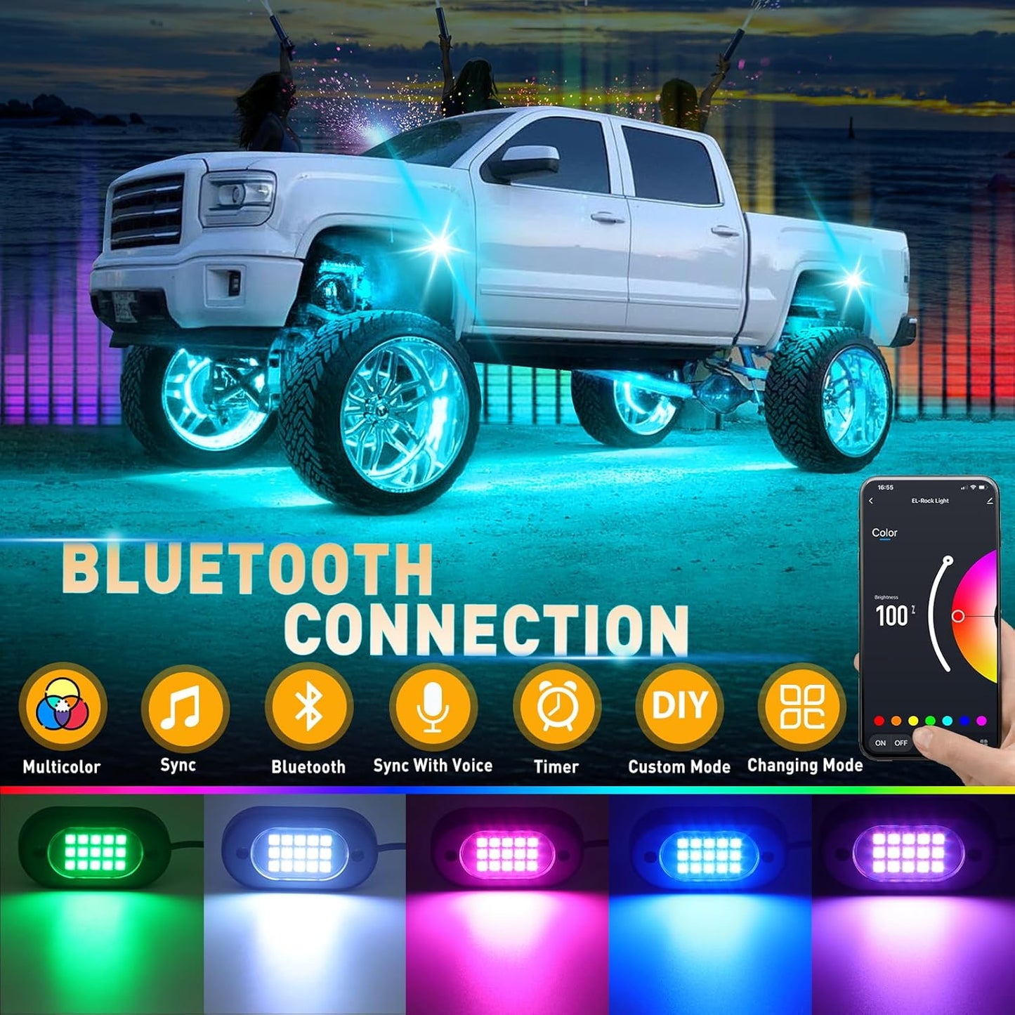 Honalia Rock Lights for Trucks 14 pods, RGB Truck Rock Lights with Music Mode, Neon Light Kits for UTV ATV Golf Cart RZR