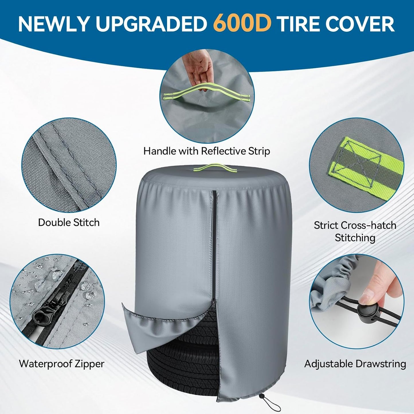 Durable 600D Tire Storage Bag,Large Tyre Dust Protective Cover with Waterproof Zipper, Spare Stack Storage Tire Cover for Indoor/Outdoor Use,Universal Fits Trucks,SUV,Jeep,Car,Trailer,RV,Camper Wheels