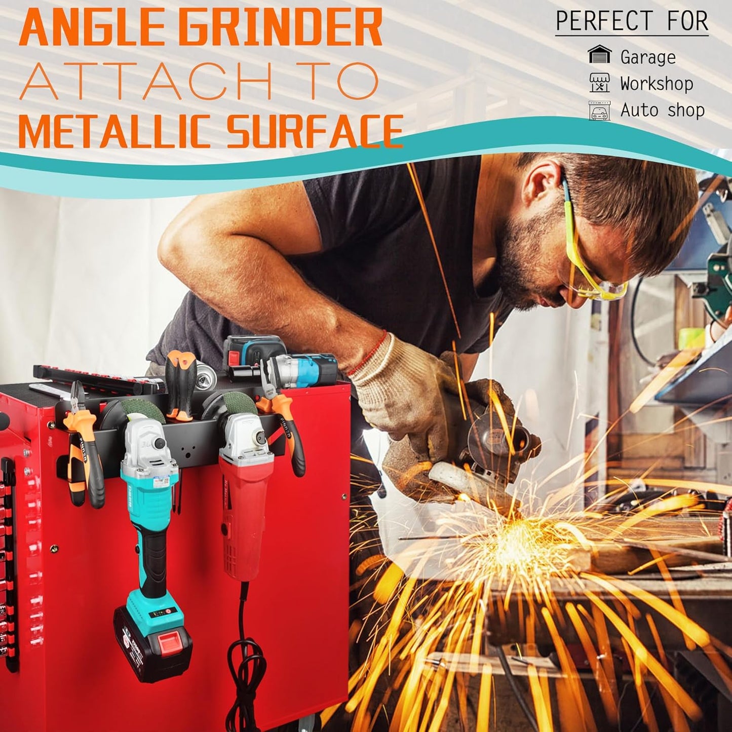 ULIBERMAGNET Angle Grinder Holder, Solid Steel Utility Storage Rack,Heavy Duty Wall Mount Storage Metal Shelf Holder for Angle Grinders, Cutters, Polishers,Screwdriver