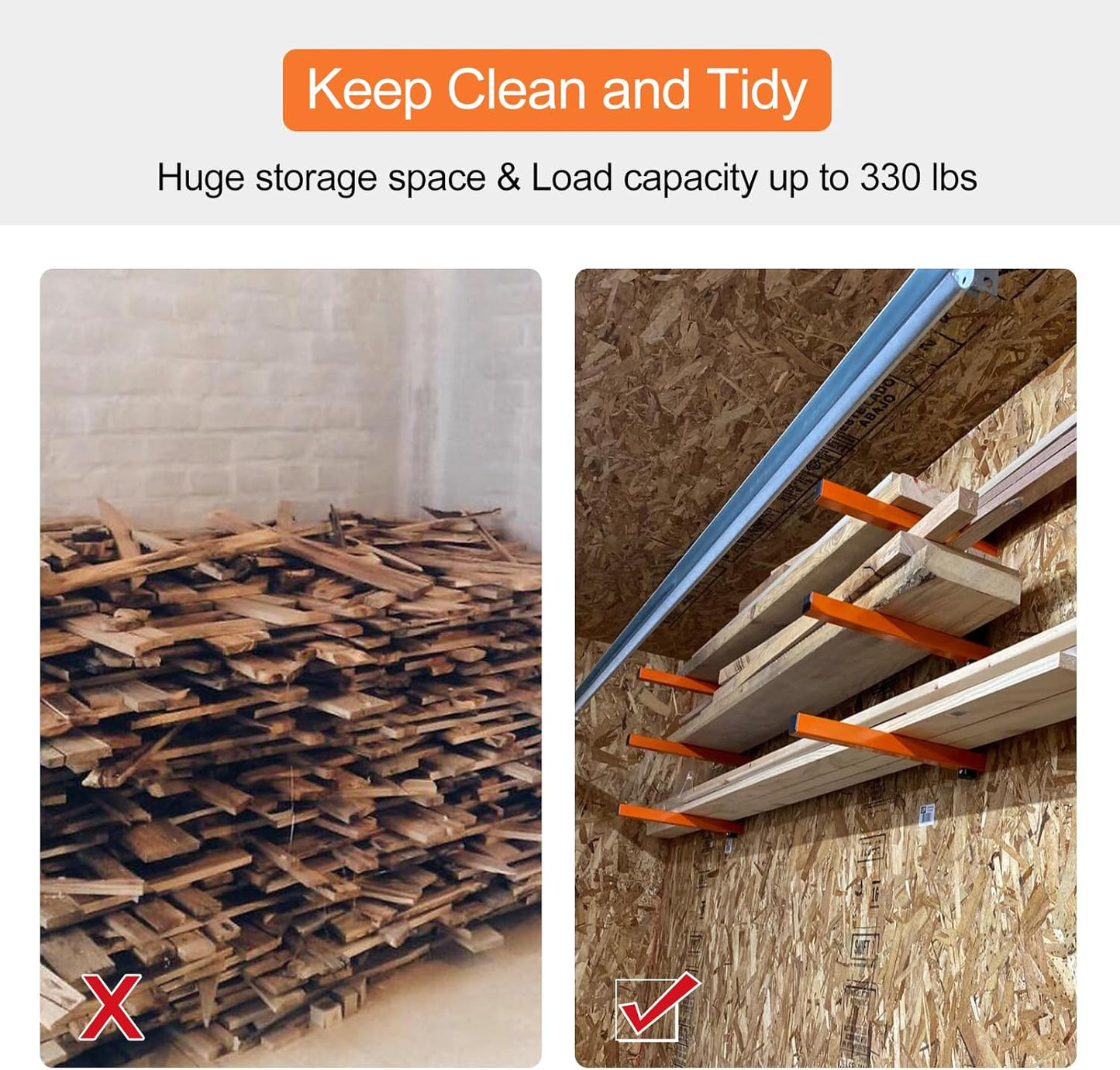 Ultrawall Wall Mount Wood Organizer Racks, Lumber Storage Metal Racks Wood Storage Racks with 3-Level (3 Pack)