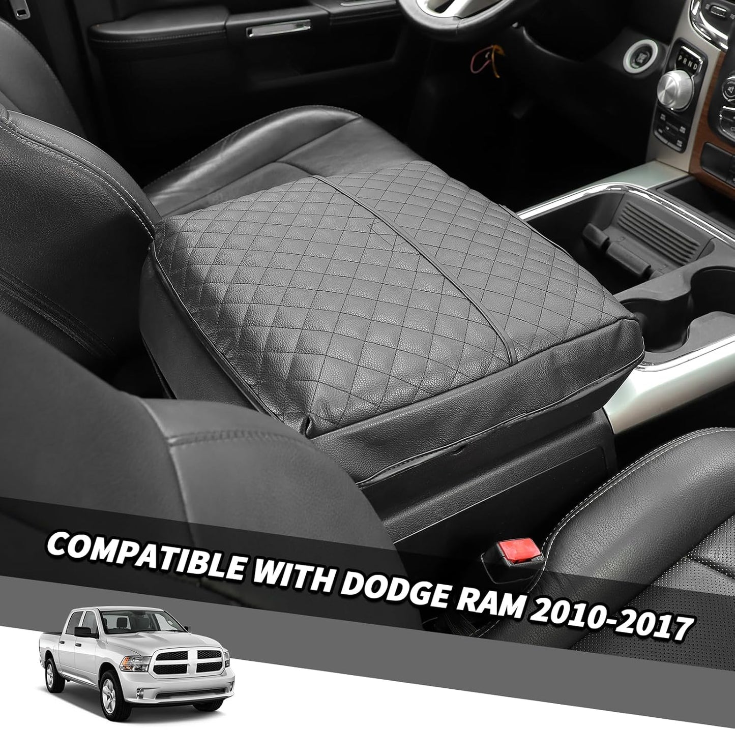 Jimen for Ram Armrest Cover, Car Center Console Cushion Pad Compatible with Dodge Ram 1500/2500/3500 2010-2017 (Black)