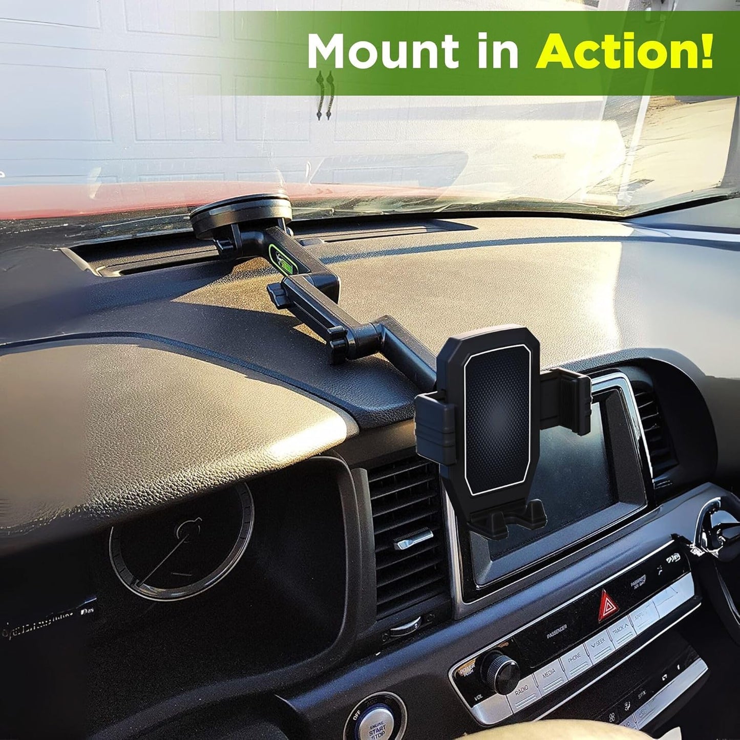 Phone Mount for Truck Phone Holder for Truck - Heavy Duty Suction Cup + Dashboard Pad, Mobile Device Holder for Dashboard Window 16.9 inch Long Arm, iPhone Samsung Compatible, Big Rig Trucker, Black