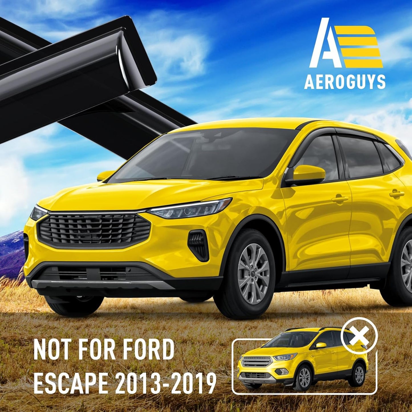 Extra Durable Window Deflectors Tape-On Window Visors Rain Guards Fit for Ford Escape 2020-2025, Sun Visors, Wind Vent for Shades, Exterior Car Accessories - 6pcs. AG0166