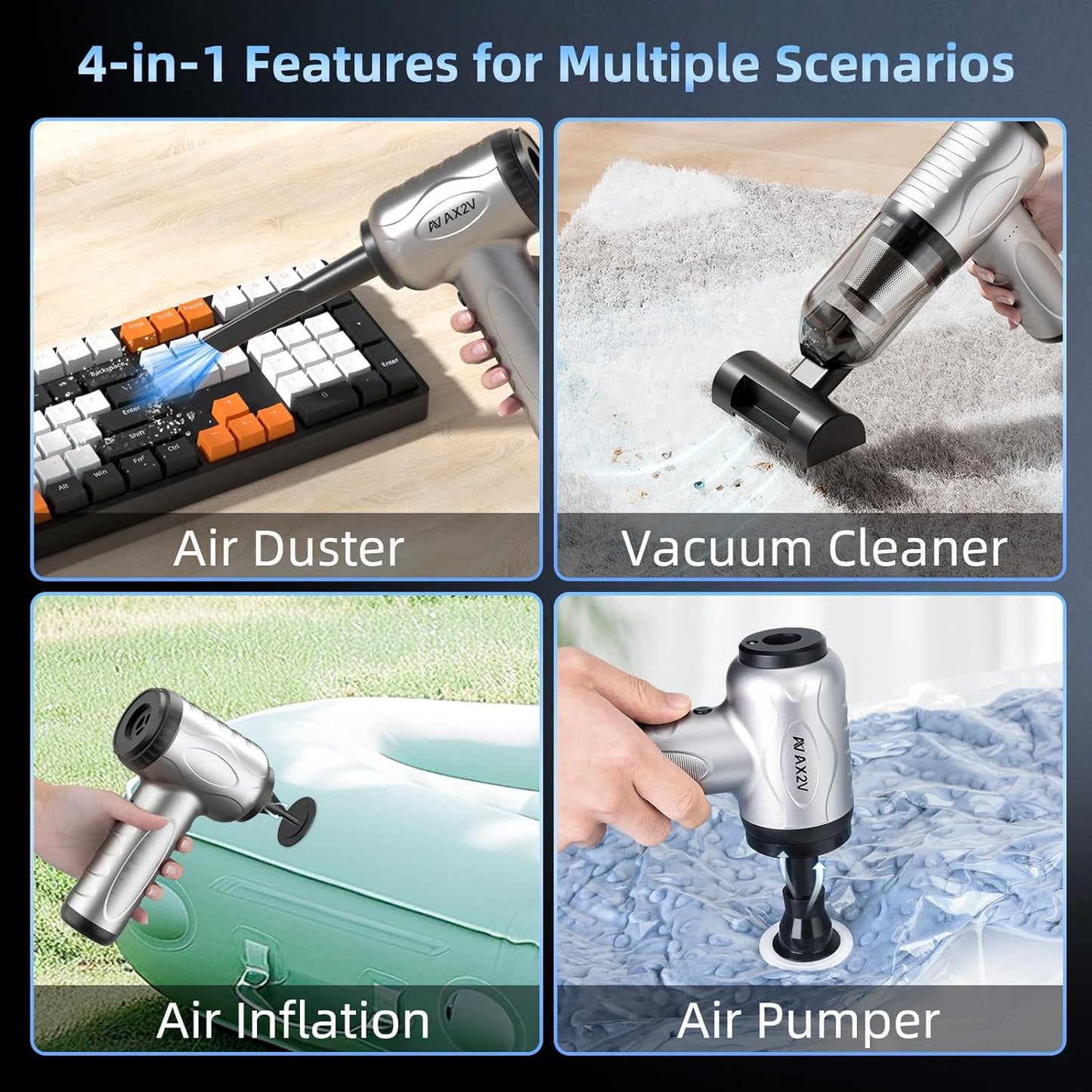 2-in-1 Car Vacuum & Air Duster 70W/16kpa/1200000RPM/35 Mins,High Powerful Dust Cleaner Portable Compressed Air Blower,Lightweight Handheld Mini Vacuum for Car/Home/Office