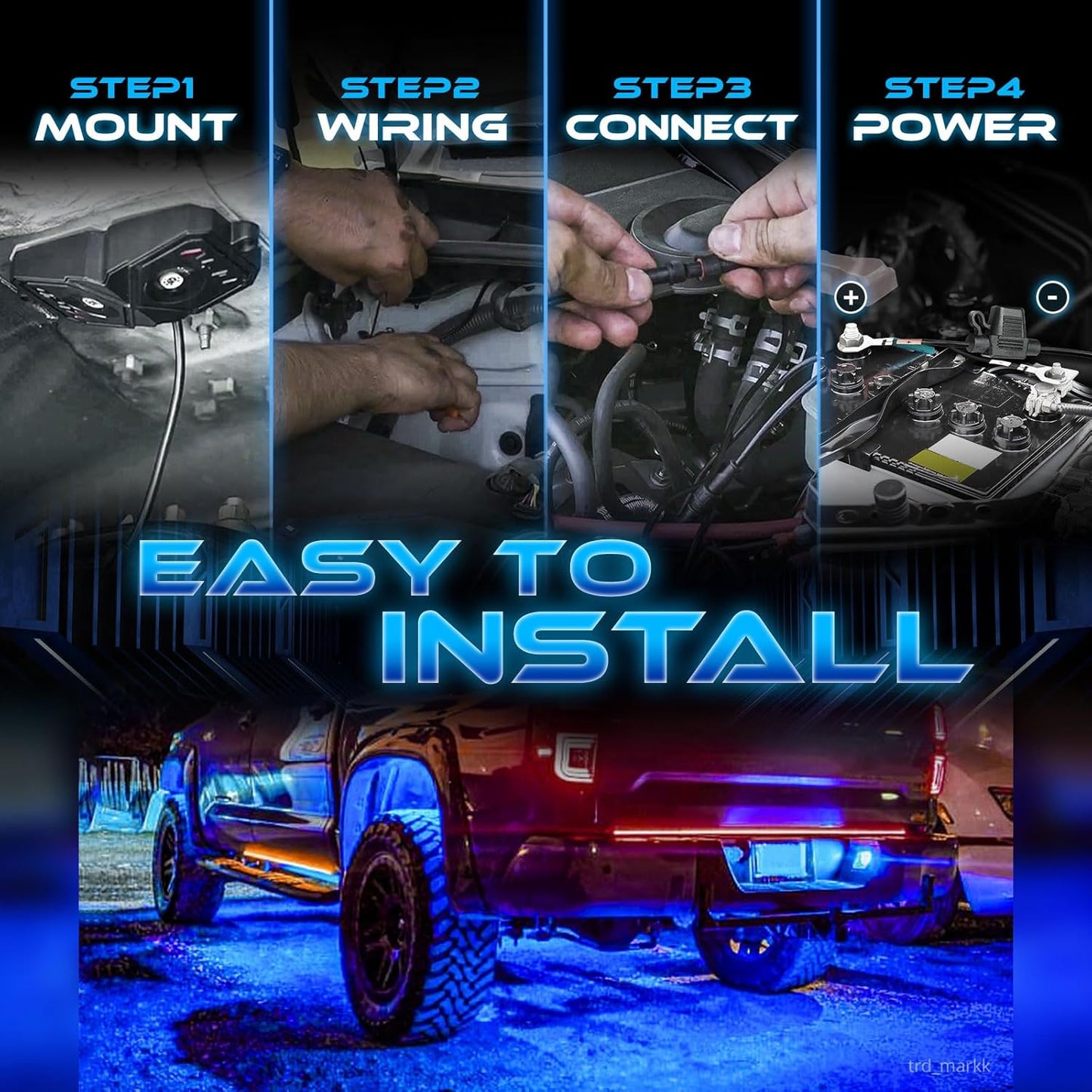 OPT7 Quantum RGBW LED Rock Lights with Remote Control, 4 Pods Wide Angle Multicolor Neon Underglow Lighting Kit with Extension Wire, IP68 Waterproof for Offroad Truck Jeep RZR ATV UTV SUV