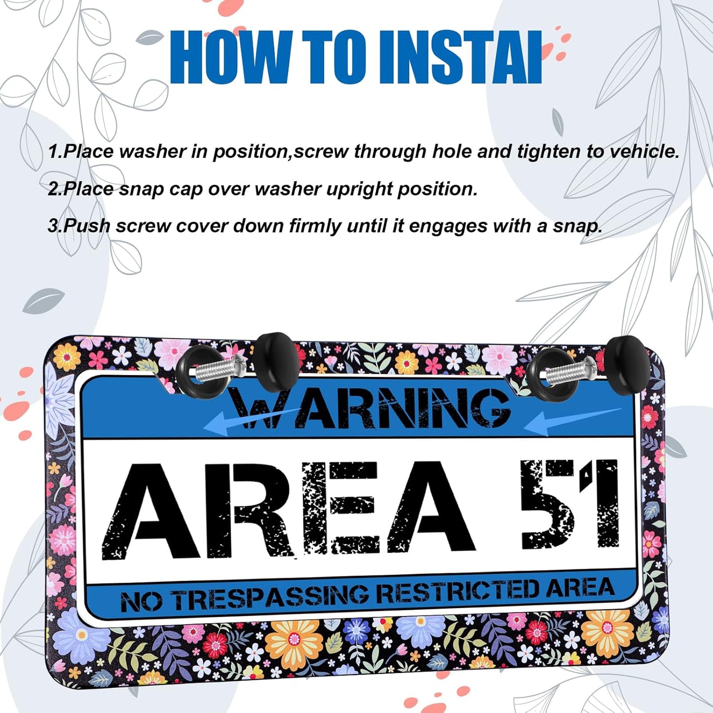 Flower License Plate Frame 2 Pcs Personalized Colorful Floral License Plate Frames with 2 Holes Screws Stainless Steel Car Plates Frame Universal Size: 12.4x6.3in Auto Parts Decoration