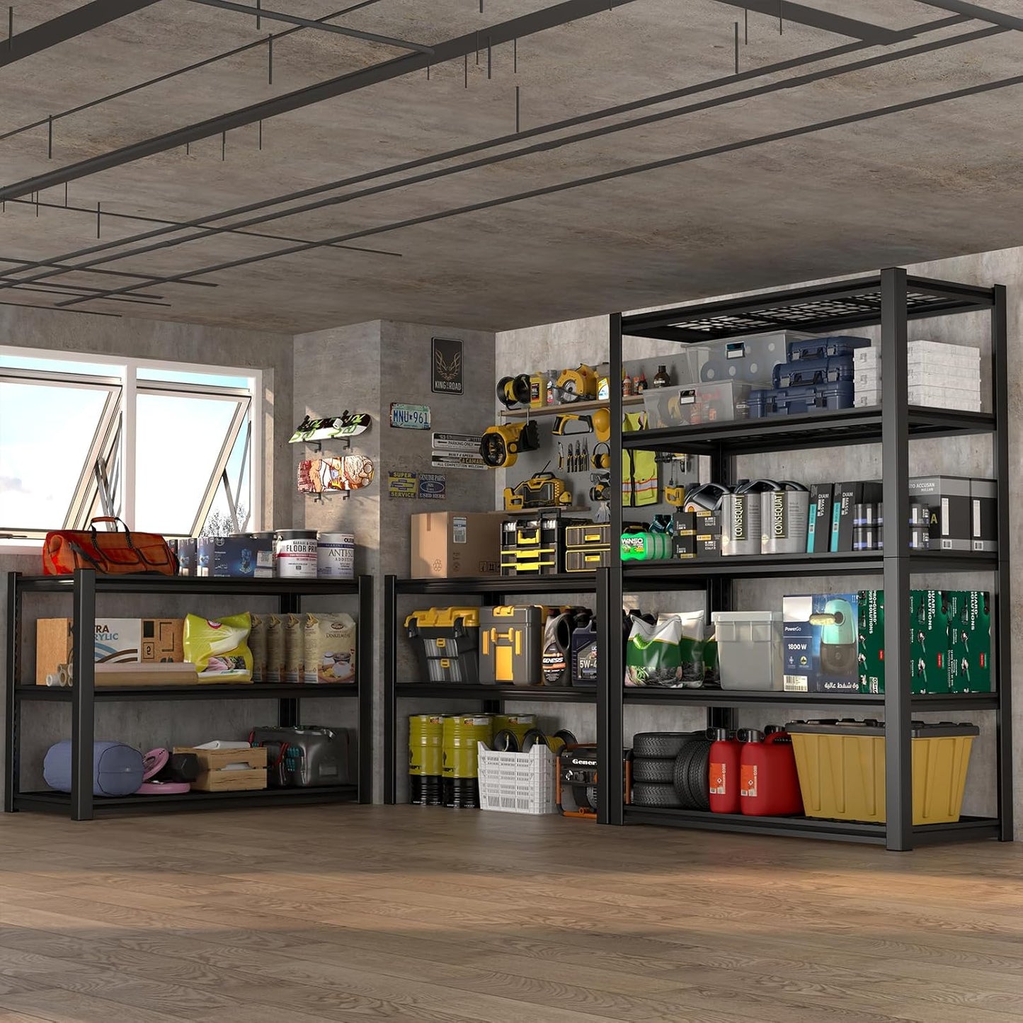 Garage Shelf,Heavy Duty Storage Rack Load 3000lb,5-Tier Metal Garage Shelving for Kitchen,Basement,24" D x 47" W x 84" H