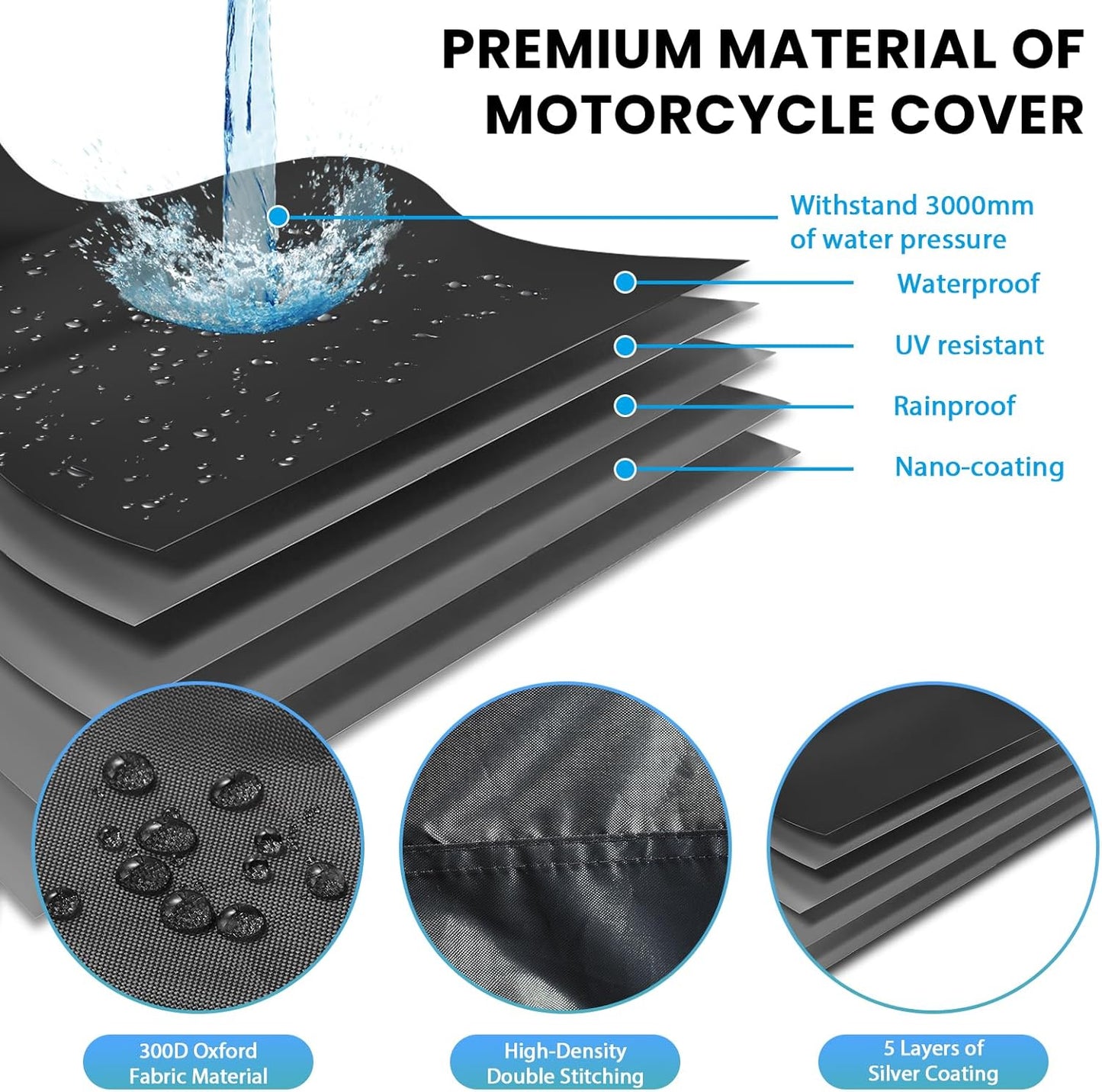 Moped Cover Waterproof Outdoor, Motorbike Scooter Covers for Outside Sun Rain Dust Protection with 4 Reflective Strips and 2 Fixed Buckles, 2 Lock-Holes for Motorcycle Sportbike (M: 79 x 35 x 39 inch)