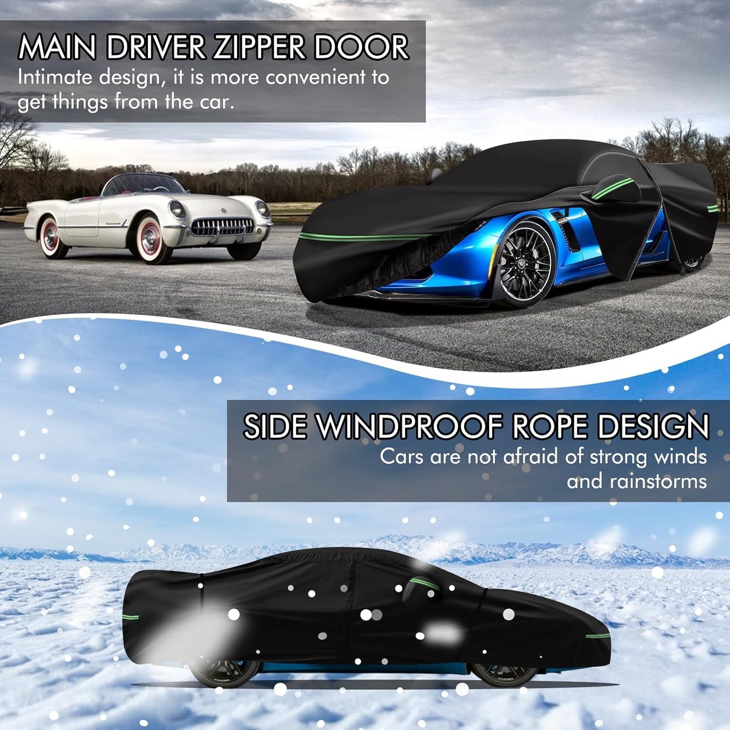 for Corvette 2014-2019 C7 Car Cover 210D Outdoor Waterproof UV Protection, with Cotton Layer, Zipper Door, Reflective Strip, Storage Bag, for Chevy C7