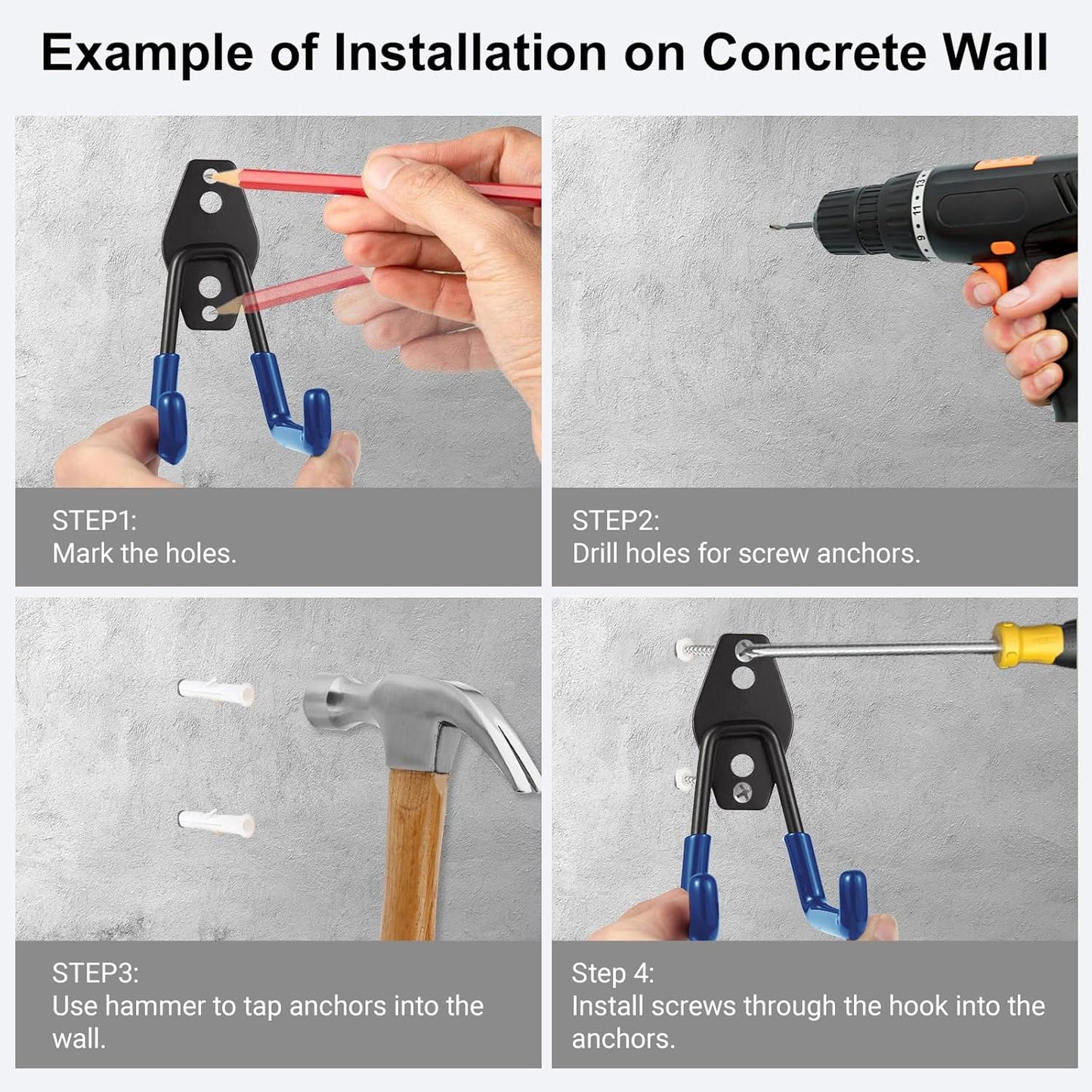 Garage Hook Heavy Duty Wall Storage Hangers, 20 Pack Garage Storage Hooks Steel Tool Blue for Ladders, Ropes, Garden Tools