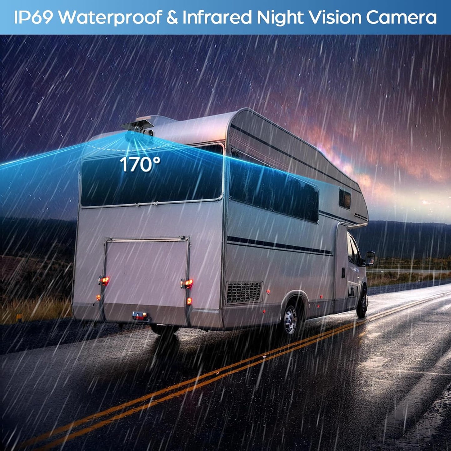 Magnetic Solar Wireless Backup Camera No Installation VASTEND 1080P 7'' RV Backup Camera with 10000mAh Rechargeable Battery for Box Truck Trailer Camper Car Caravan Rearview Reversing Camera (VS-7A)