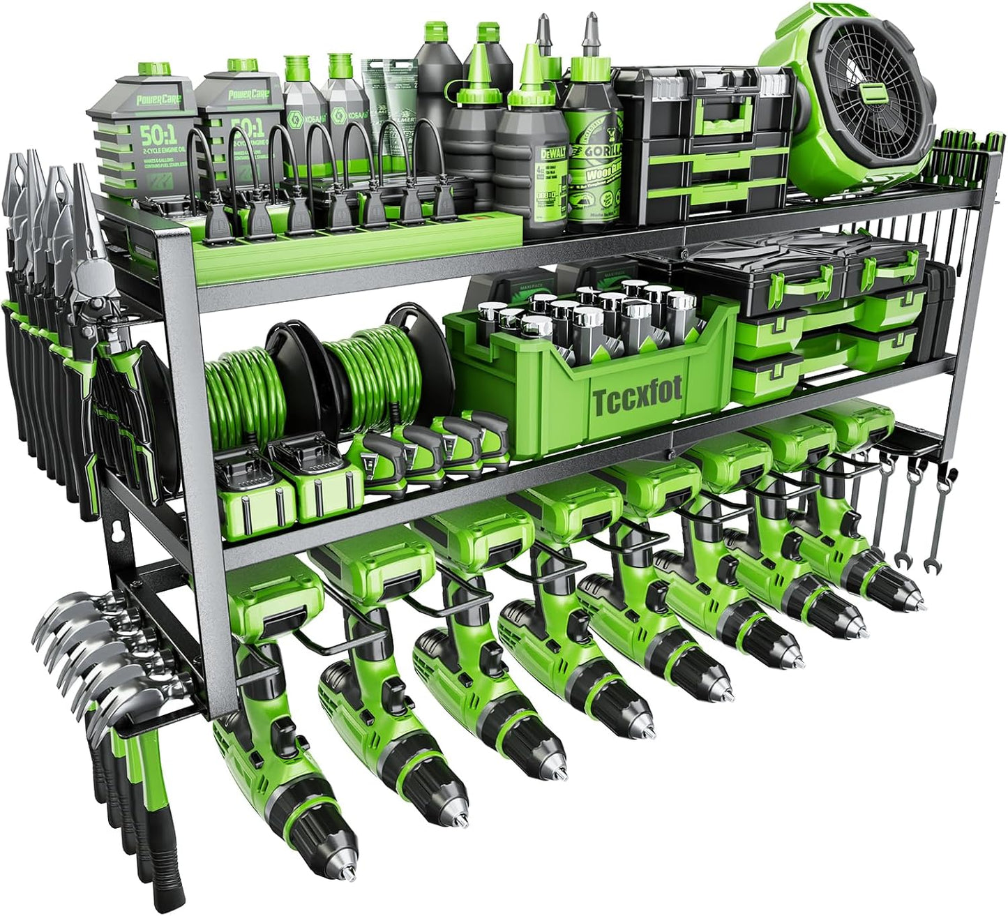 Power Tool Organizer - 3 Layer 8 Drill Holder Wall Mount, Storage Rack for Garage Organization, Large Tool Shelf, Gifts for Him Men Dad Husband Anniversary Fathers Day, Cool Gadget Stocking Stuffer