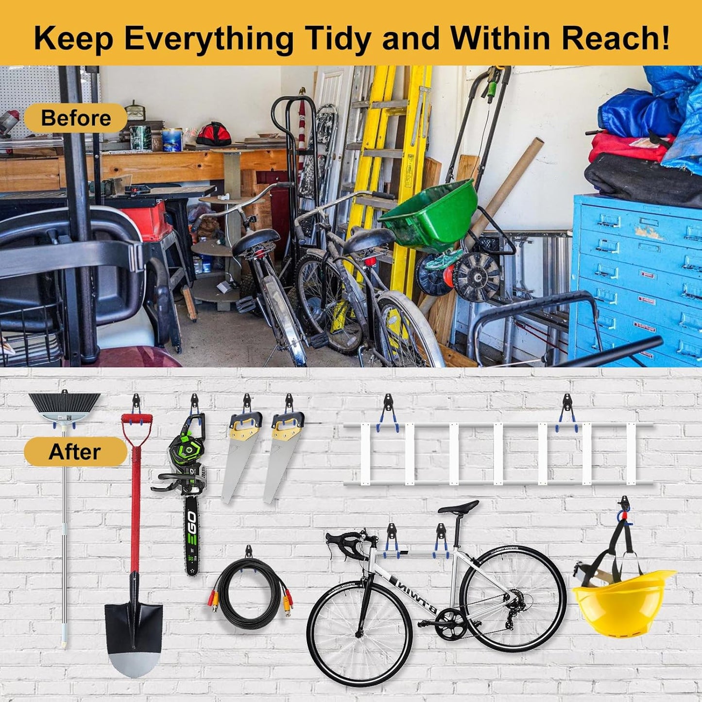 Steel Garage Hooks Wall Tool Organizer, 10 Pack Garage Storage Hook Heavy Duty Utility Storage Hangers Blue for Ladders, Ropes, Garden Tools