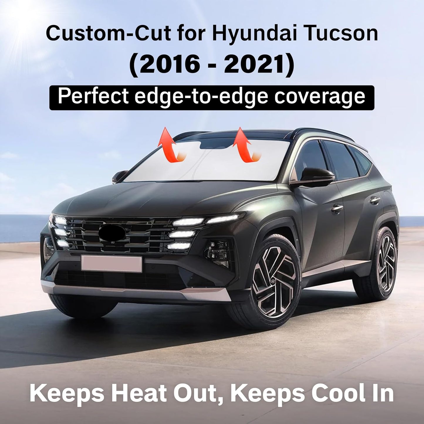 Econour Windshield Sun Shade for 2016-2021 Hyundai Tucson Window Sun Visor Protector Foldable Blocks UV Rays Keep Your Car Cooler (Not for 2022 Tucson)