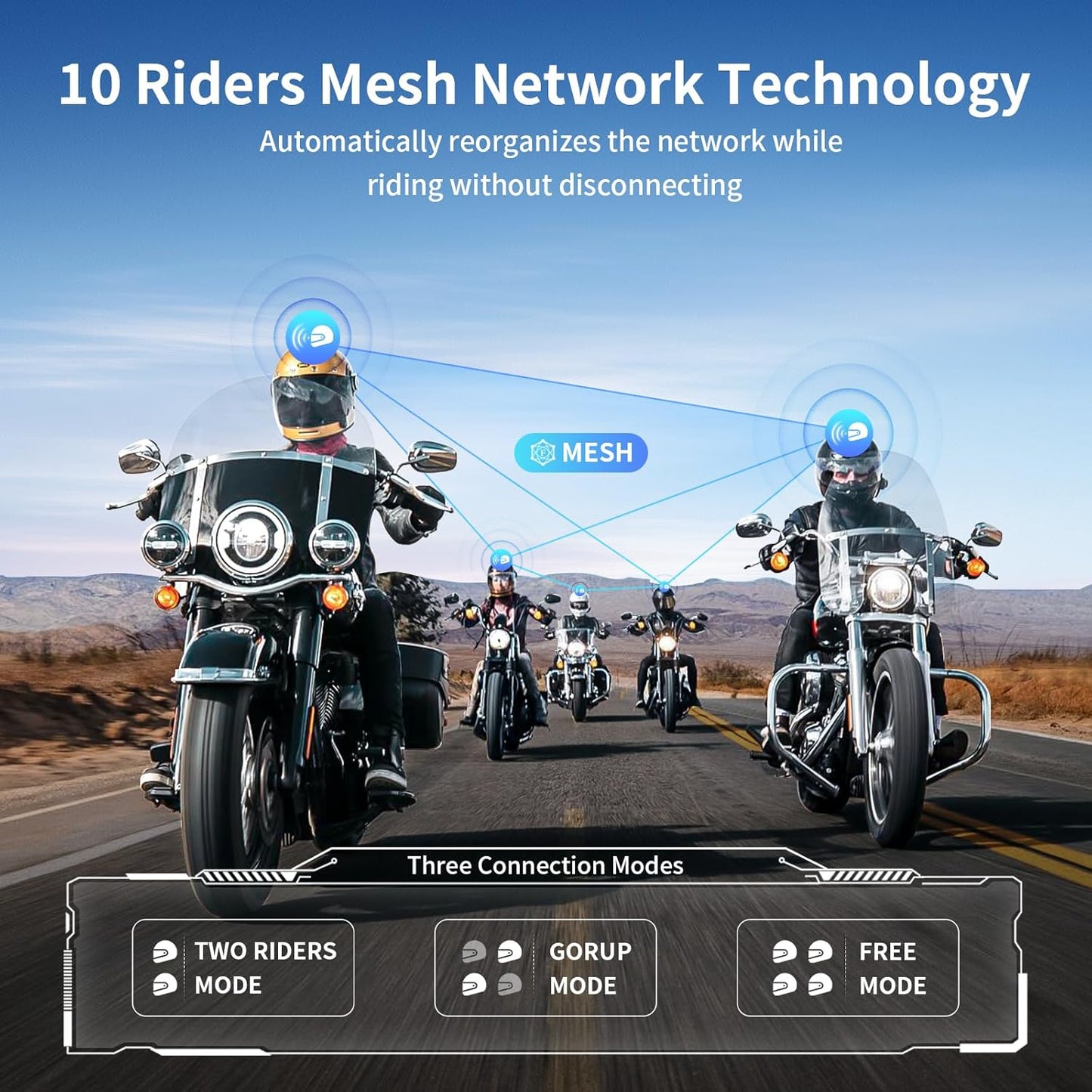 Fodsports FX7 10 Riders Mesh Motorcycle Bluetooth Headset, Dual Chips V5.4 Helmet Bluetooth Headset with Audio Multitasking, Music Share, Motorcycle Intercom with CVC & ENC Noise Reduction, FM, 2 Pack