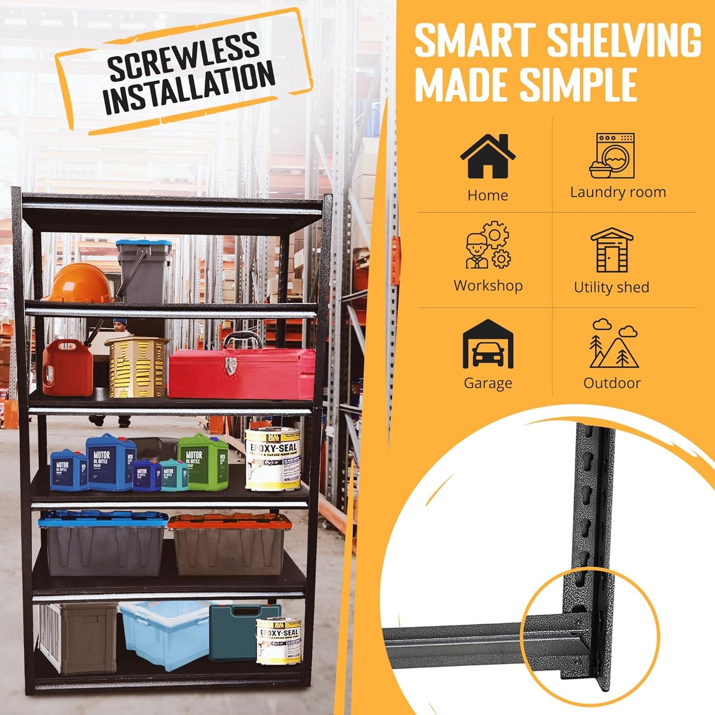 Rigma 5 Tier Garage Shelf, Heavy Duty Steel Shelving Unit, Adjustable Metal Multi-use Storage Rack, Shelves for Garage, Basement, and Industrial Warehouse Or Office (48" W X 20" D X 78" H 6-Tier)