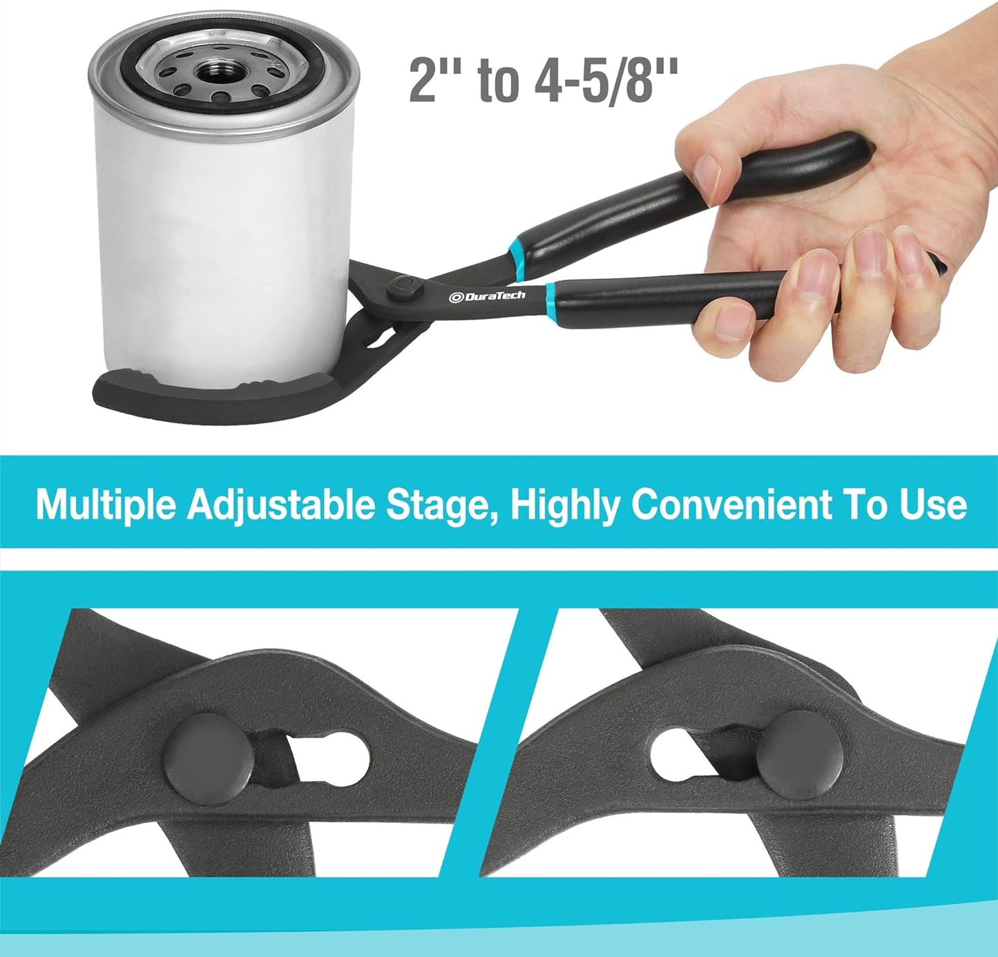 DURATECH 2-Piece 12 Inch Oil Filter Pliers & 3 Jaw Adjustable Oil Filter Removal Wrench, for Cars, Motorcycles and Trucks