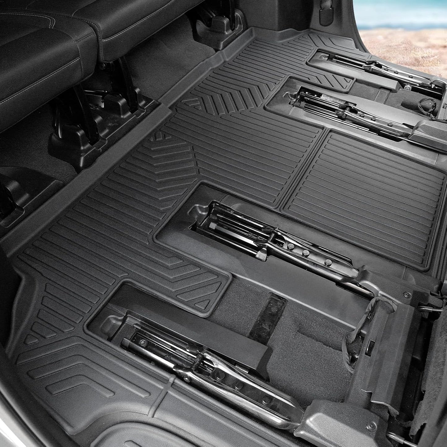 Floor Mats Set for 2021-2025 Chevy Suburban 7 Seats/GMC Yukon XL Accessories, Full Coverage All Weather Floor Mats Cargo Mat with 3rd Row Backrest Protectors & Door Sill Guards