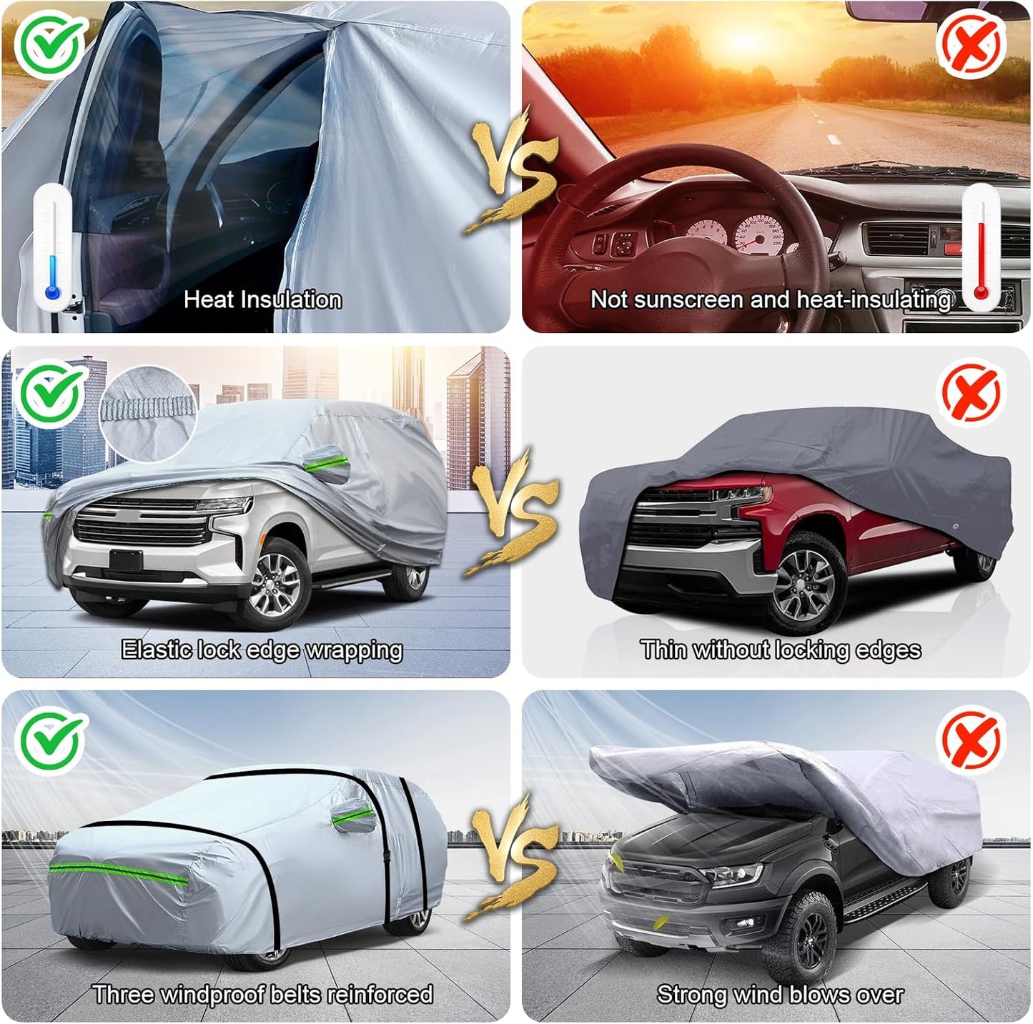 TUCAREST 6-Layers Premium Full Car Cover Hard Shell Zipper Design Waterproof All Weather Weatherproof UV Sun Protection Snow Dust Storm Resistant Outdoor with Straps (Fit for SUV/MPV UP to 180")