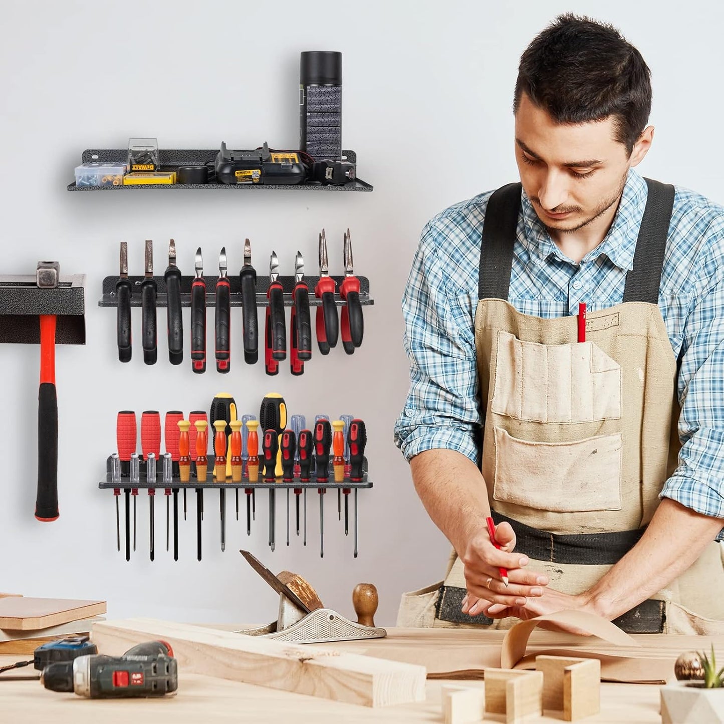 Screwdriver Organizer, Metal Plier Organizer Hammer Rack Screwdriver Holder Hand Tool Organizer and Storage Rack Wall Mount for Garage Workshop Workbench - 4 Pack