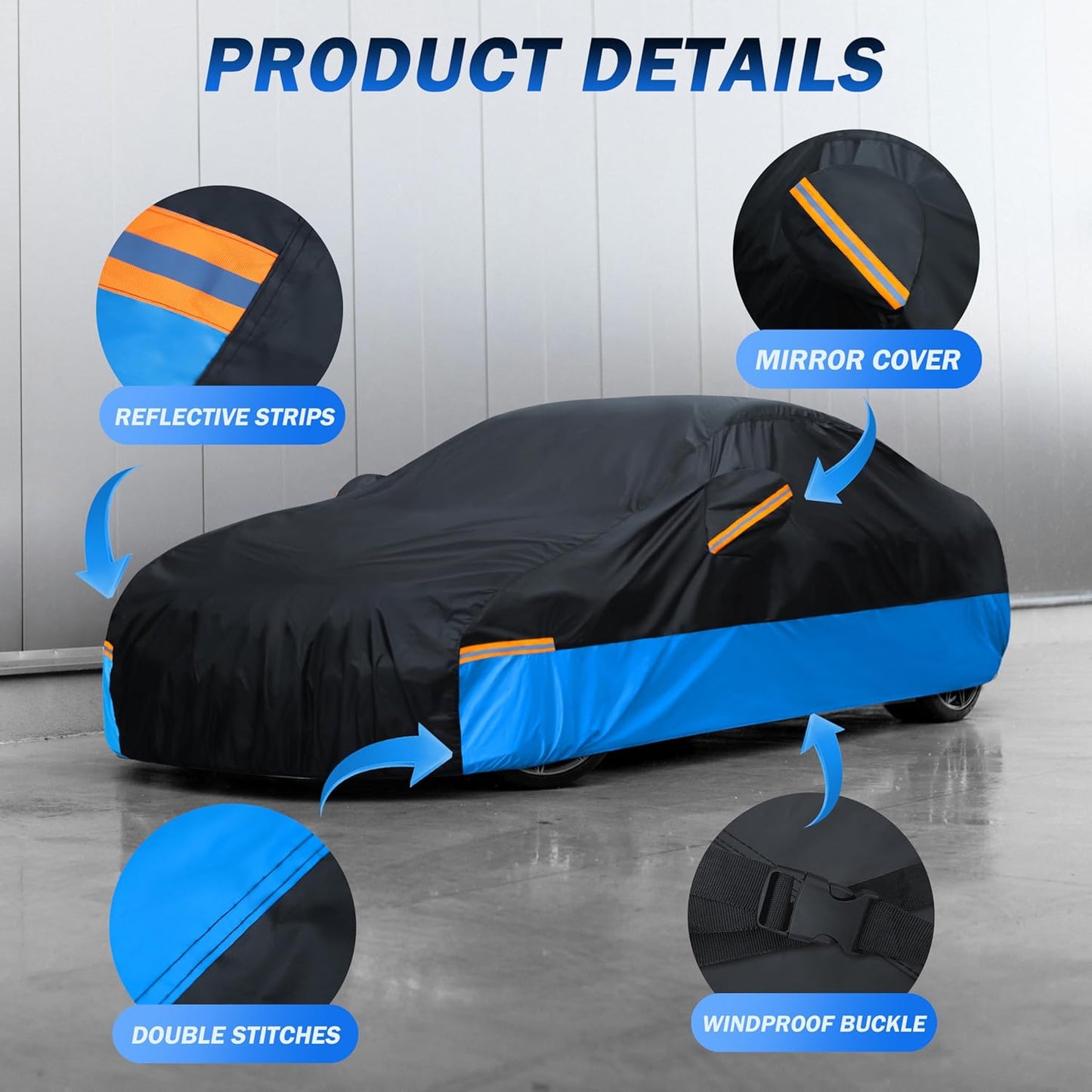 Car Cover Waterproof All Weather Outdoor Windproof Dustproof UV Protection Fit Sedan Honda Civic,Audi A6，BMW 5 Series，Ford Focus,Nissan Leaf