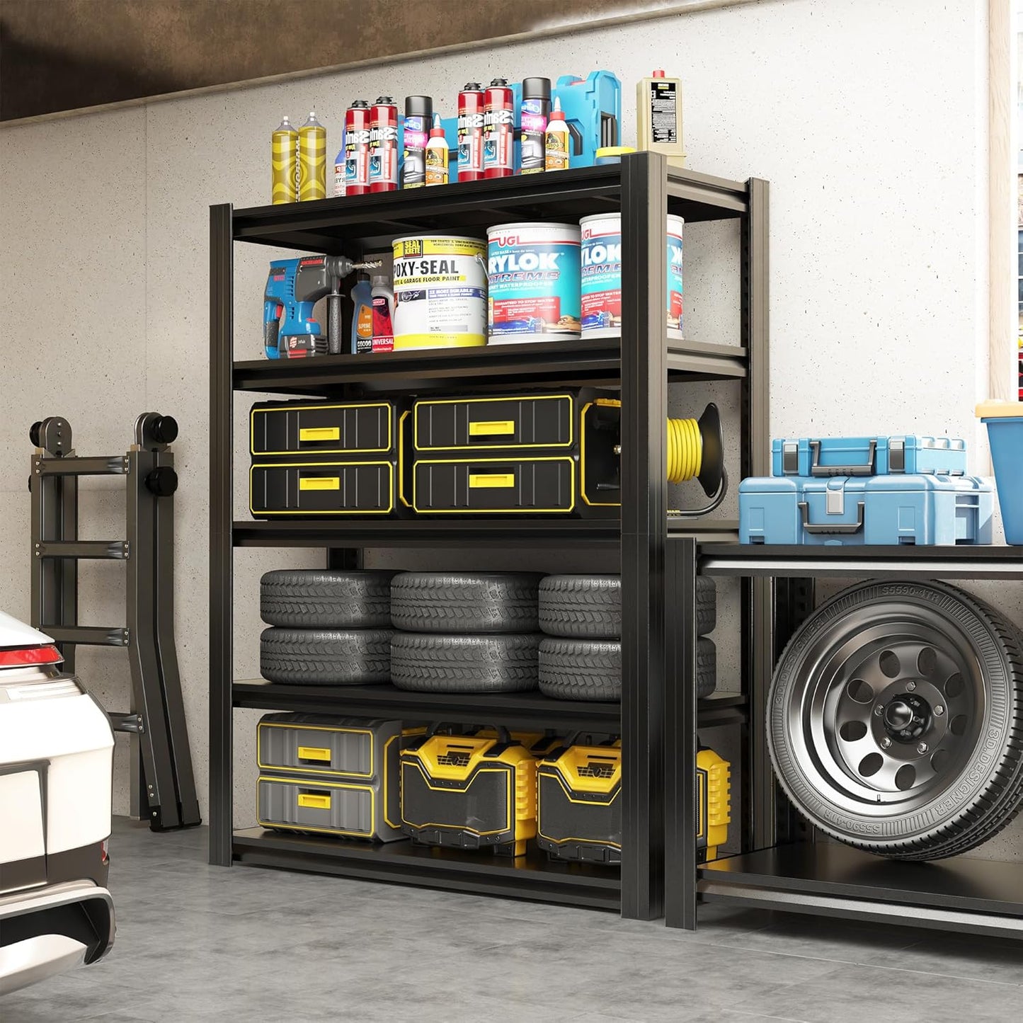 60" H Heavy Duty Garage Shelving 3000LBS Storage Shelves Adjustable 5 Tier Metal Shelving Unit, Industrial Utility Rack for Garage, Workshop, Basement, Home Office 60" H*27.5W*12D