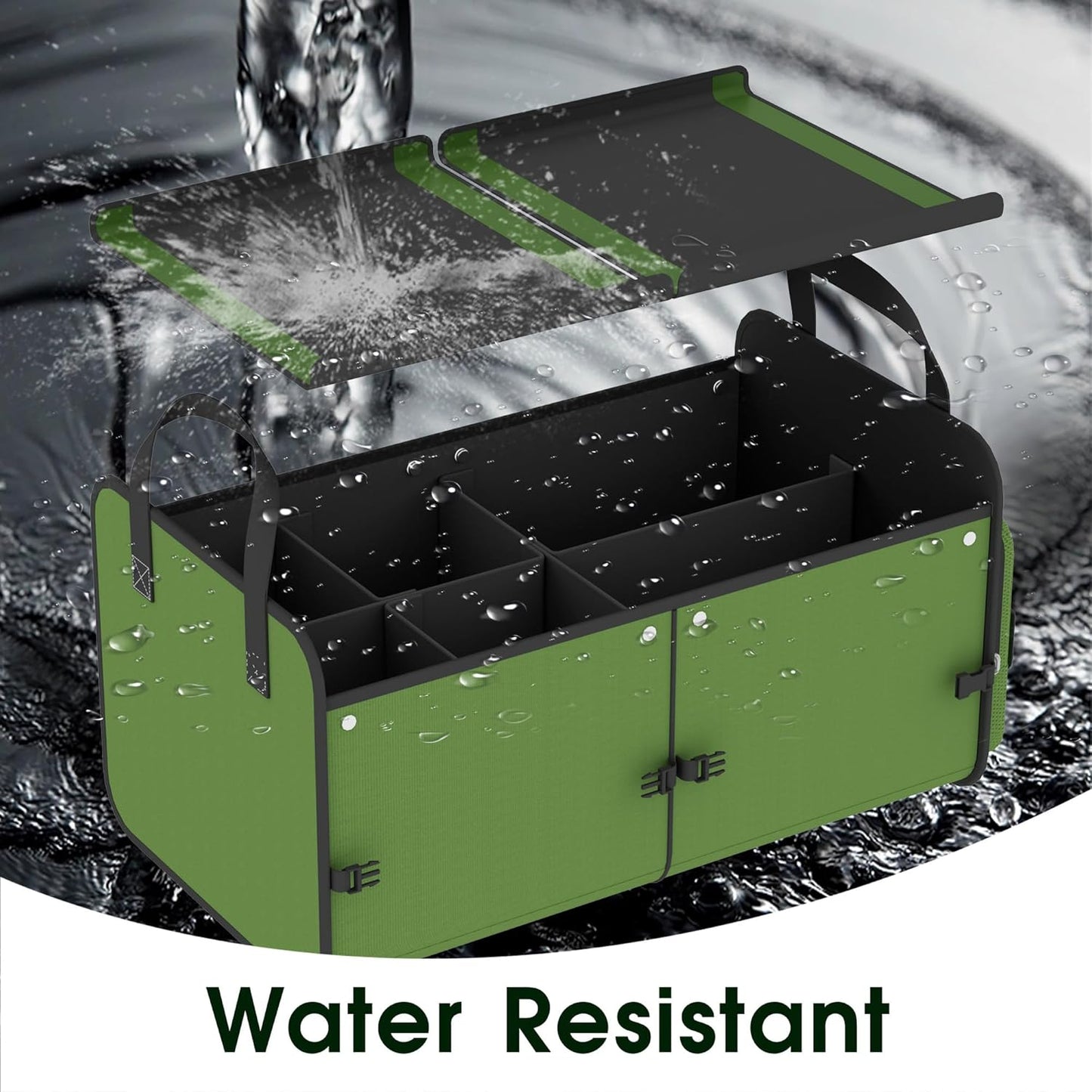 Foldable Waterproof Car Organizer with Non-Slip Traction Rope, 23.2”x13.8”x11.8” Heavy-Duty Trunk Organizer for SUV, Car Essentials List, Portable Vehicle Organizer,GREEN-M003