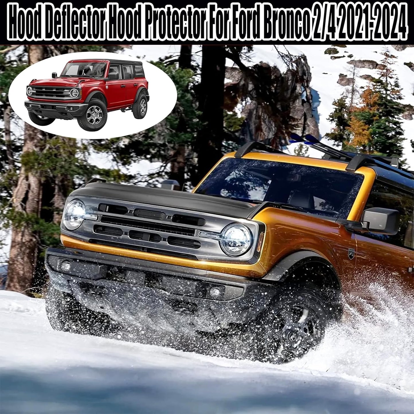 Hood Deflector Hood Protector Compatible with Ford Bronco 2/4 2024 2023 2022 2021 Matte Black Hood Protector Bug Deflector Stone Guard(Not for Bronco Sports)