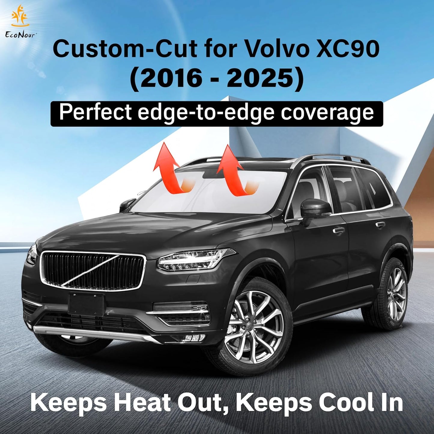 EcoNour Windshield Sun Shade Compatible for Volvo XC90 (2016–2025) | Front Window Shade for Luxury SUV | 4-Layer, 240T Sunshade Accessories | UV & Heat Blocker for XC90 Windshield