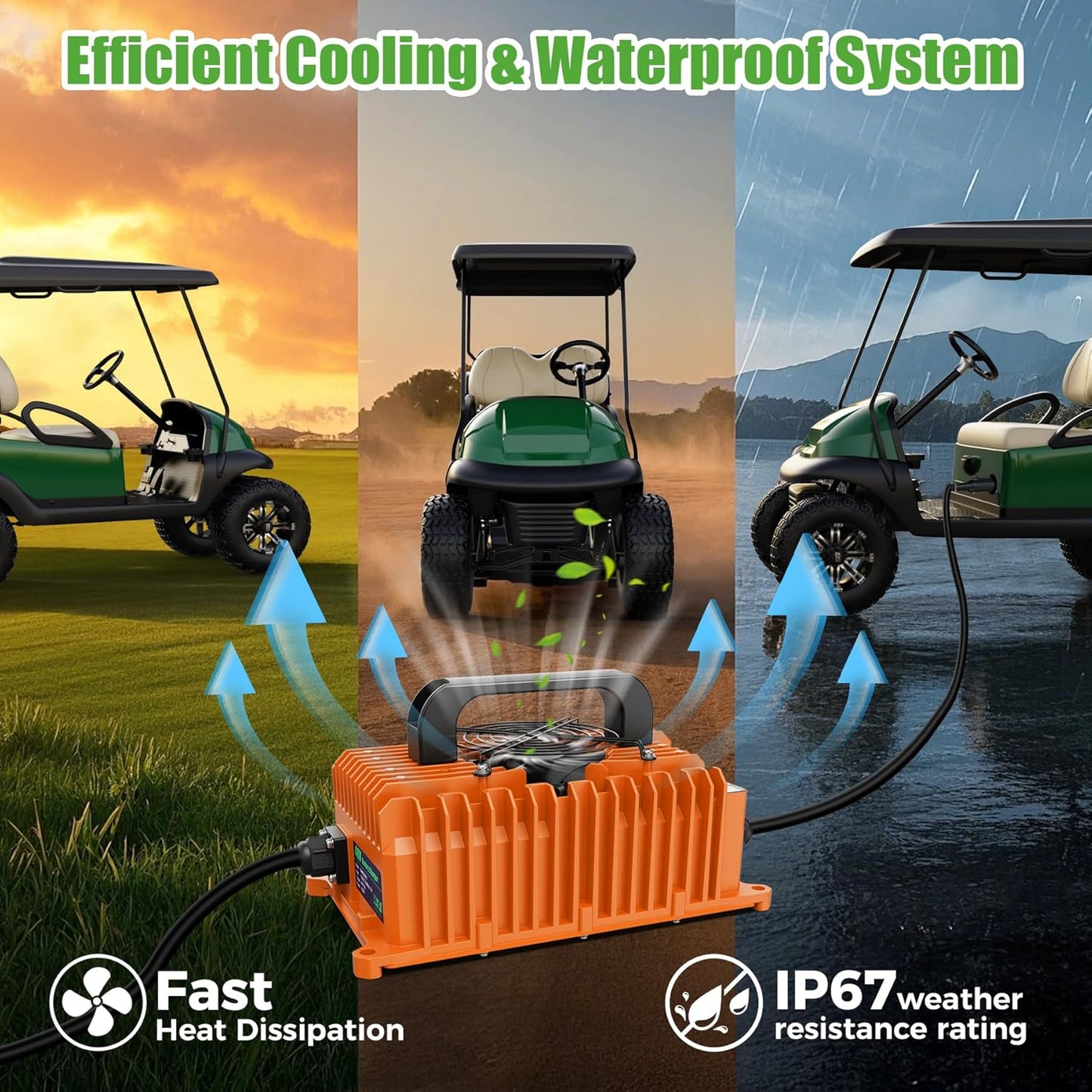 10L0L 15 Amp 48 Volt Golf Cart Charger for Club Car DS Precedent, Smart Golf Cart Battery Charger, 3 Battery Types Support, Battery Repair, Automatic Power Recharge, IP67 Waterproof