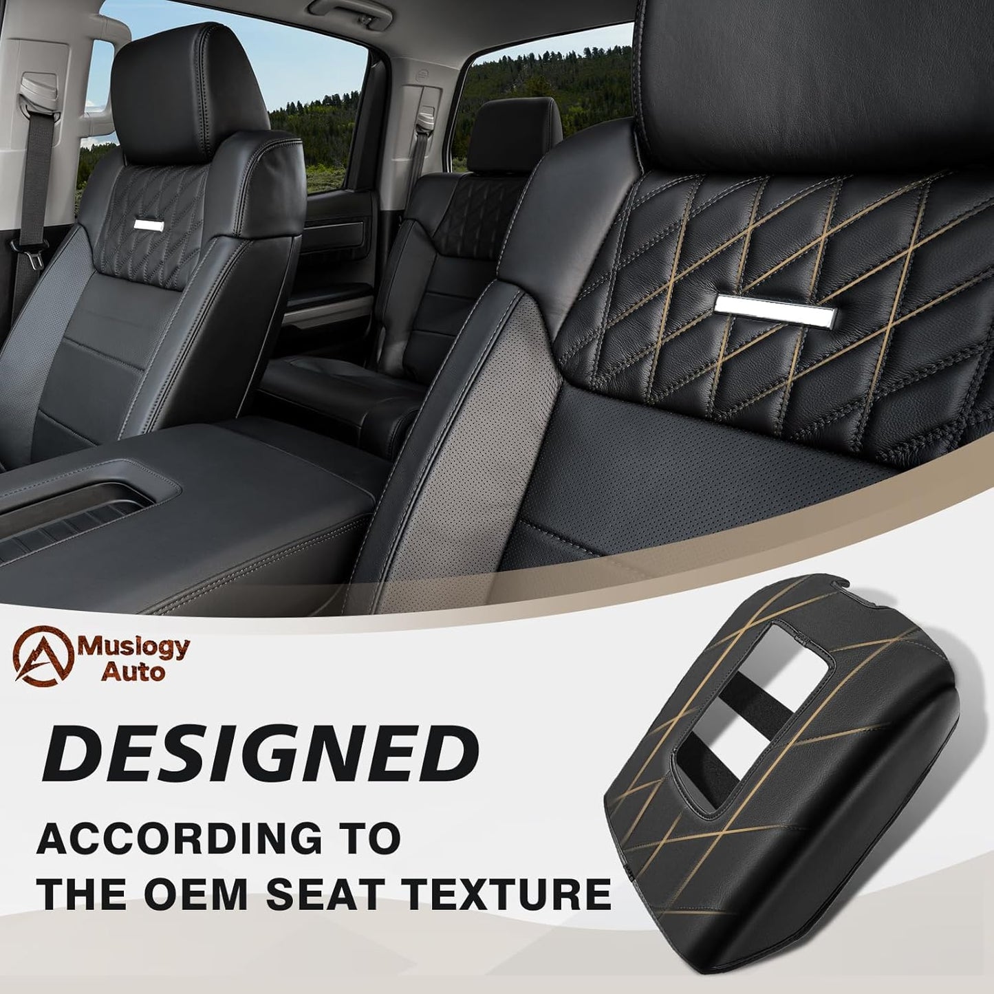 Muslogy Center Console Armrest Cover Compatible with Toyota Tundra 2014-2021 Comfort Armrest Pad Anti-Scratch Arm Rest Cushion Vegan Leather Protector 1-Inch Extra Thick(Bucket Seat ONLY)