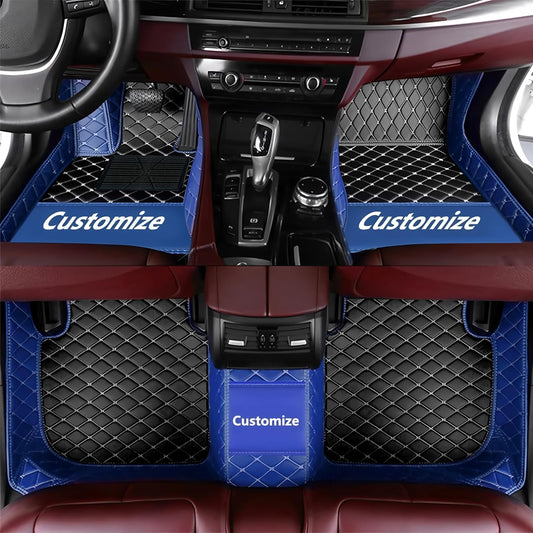 Custom Personalized Floor Mats for Cars，Luxury Full Coverage All Car Floor Mats，Anti-Slip Leather Car Mat Set ，Custom Floor Mats for 99% of Cars, Trucks & SUVs. (Blue and Black)