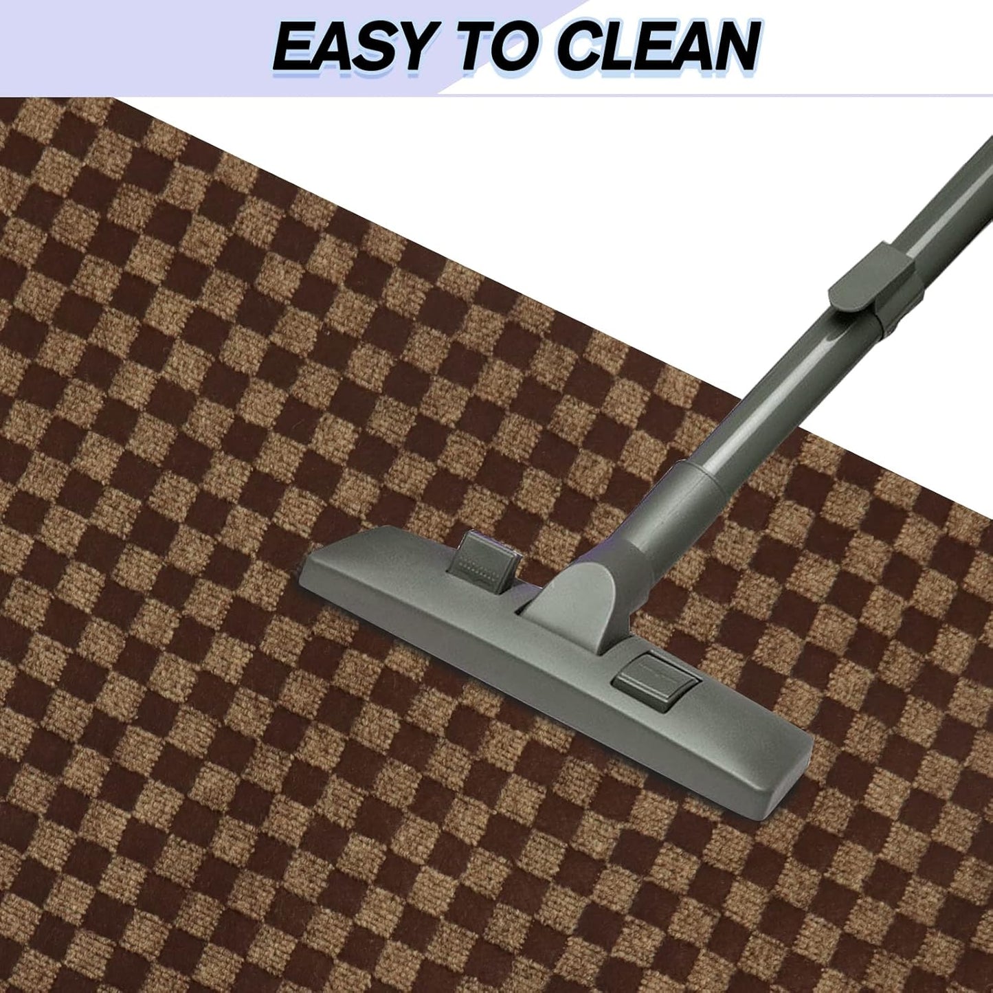 Custom Size Backed Non-Slip Area Rugs Runner, Easy Clean, Waterproof Runner Rugs for Hallway Entryway, Kitchen, Laundry, 2FT x 79FT, Brown Checkered