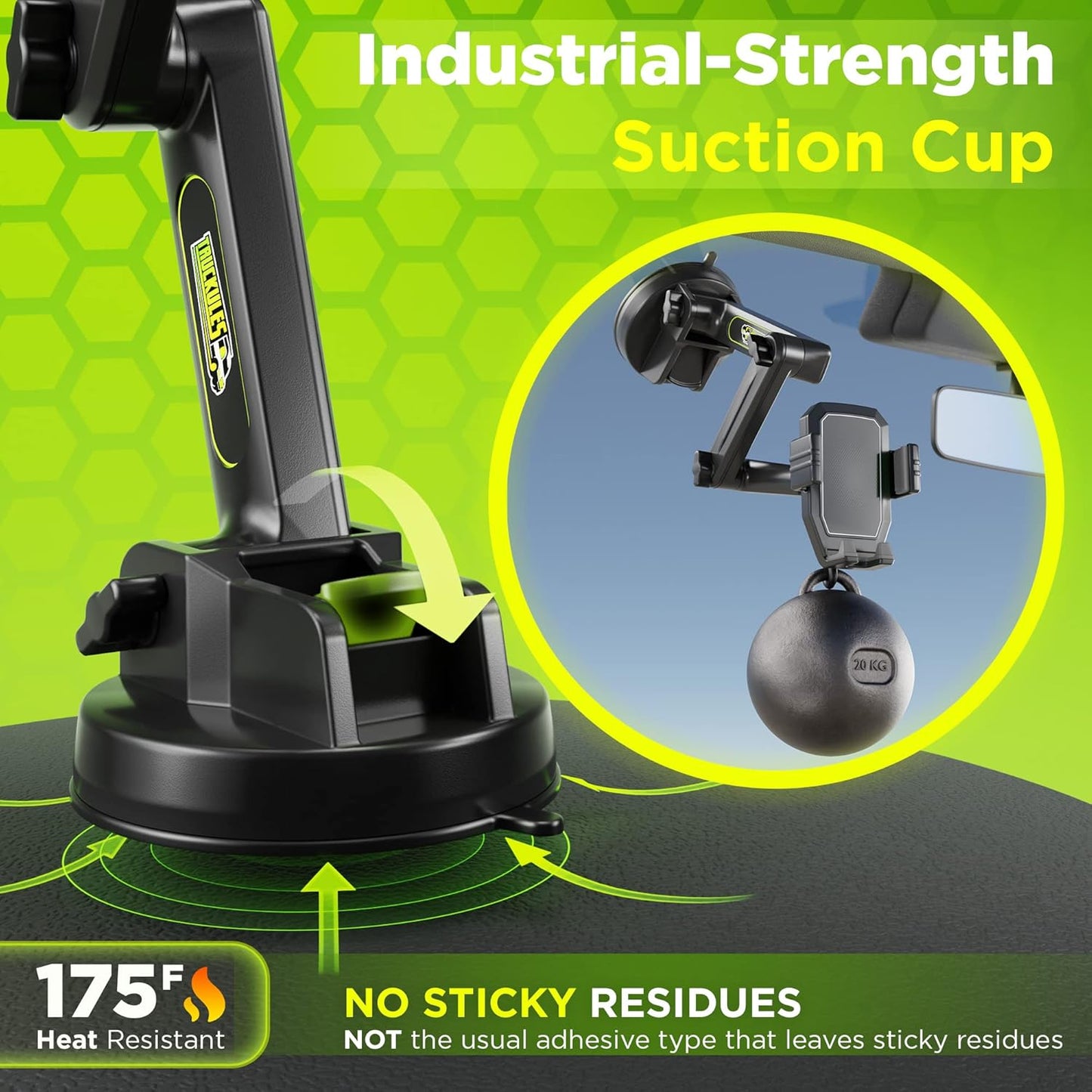 Phone Mount for Truck Phone Holder for Truck - Heavy Duty Super Suction Cup, Mobile Device Holder Dashboard Window 16.9 inch Long Arm & Stable, iPhone & Samsung Compatible, Commercial Trucker, Gray