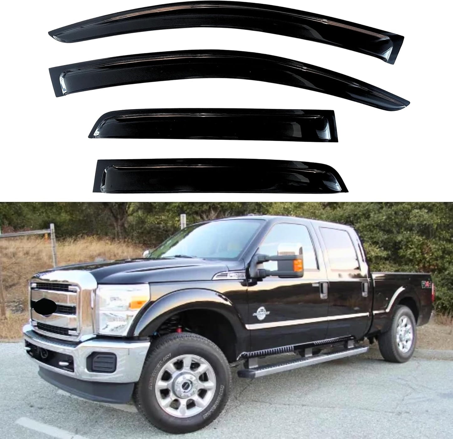 KPY Window Visors Compatible with Ford F250 F350 F450 F550 Super Duty SuperCab 1999-2016, 4PC Rain Guard Side Vent Deflectors Tape-On Style (SuperCab Only)