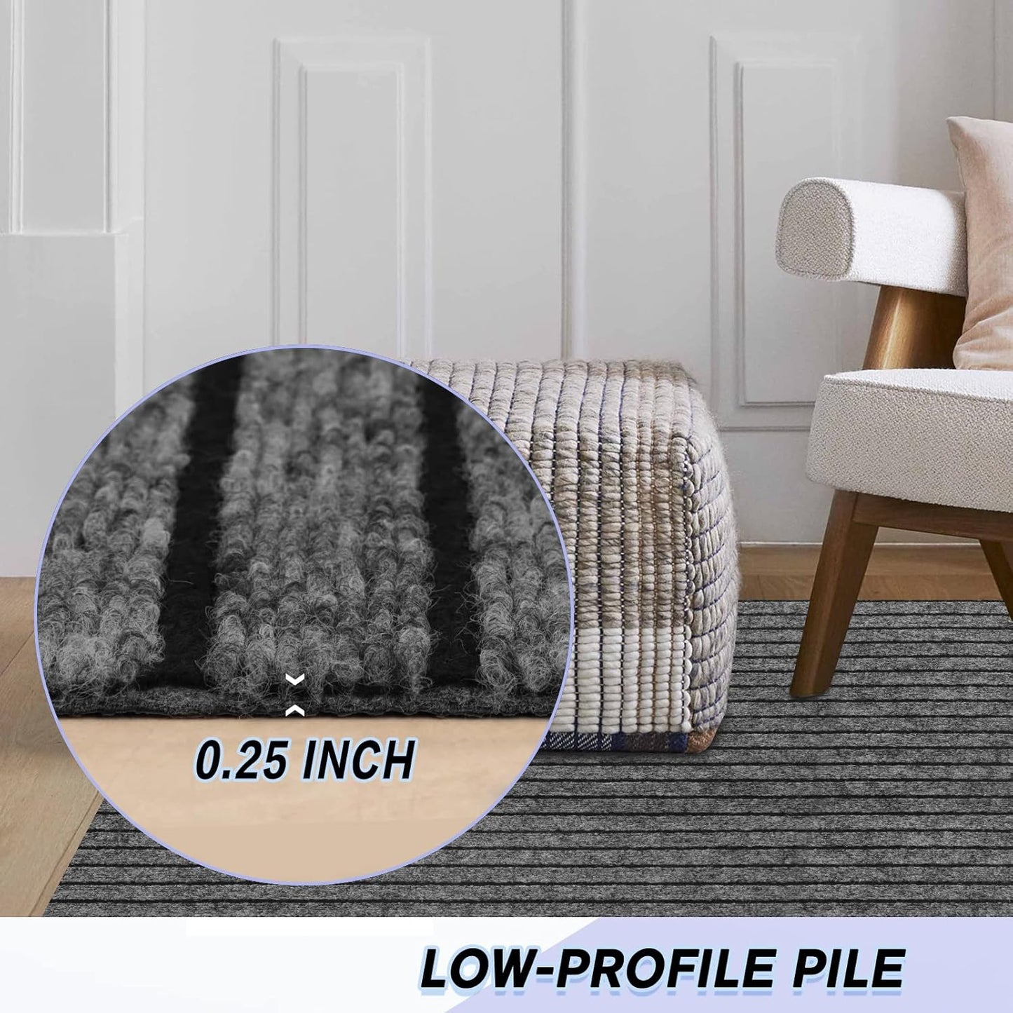 Custom Size Backed Non-Slip Area Rugs Runner, Easy Clean, Waterproof Runner Rugs for Hallway Entryway, Kitchen, Laundry, 4FT x 42FT, Gray Stripe